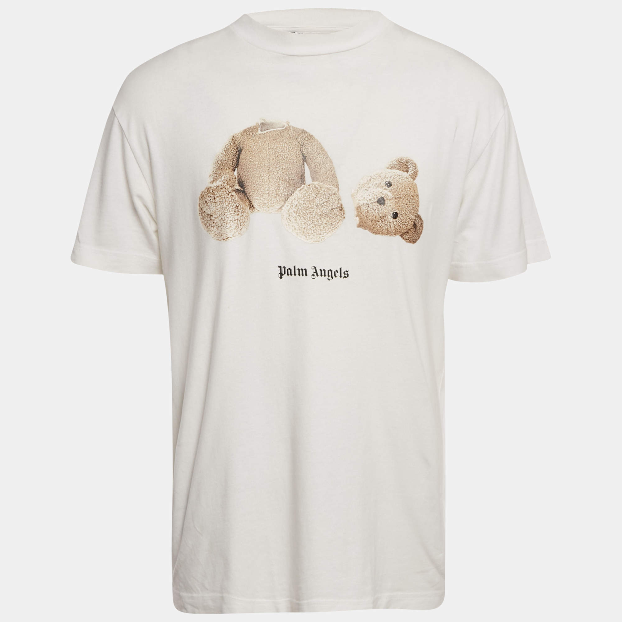 Pre Owned Palm Angels White Teddy Print Jersey Crewneck T-Shirt M