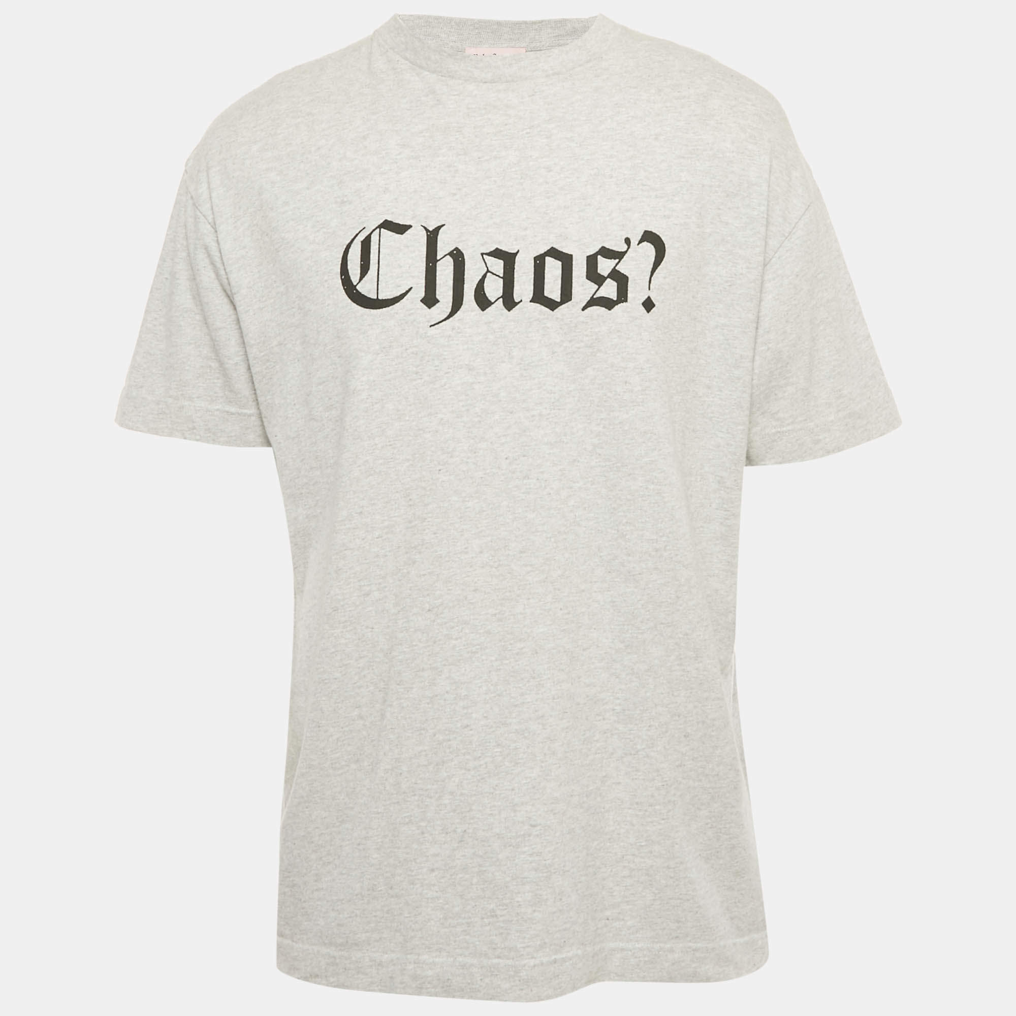 Pre Owned Palm Angels Grey Mélange Printed Cotton Crew Neck T-Shirt XL