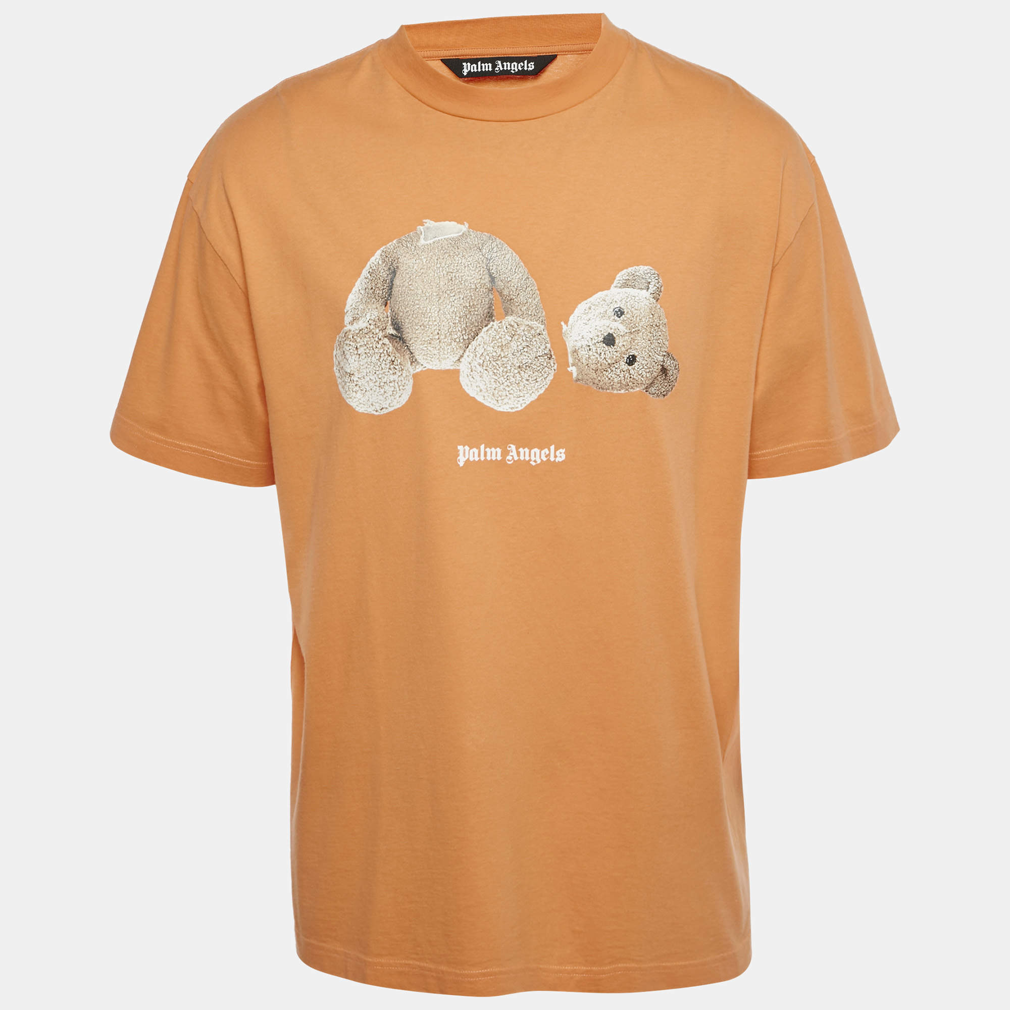 Pre Owned Palm Angels Orange Bear Print Cotton Crew Neck T-Shirt XL