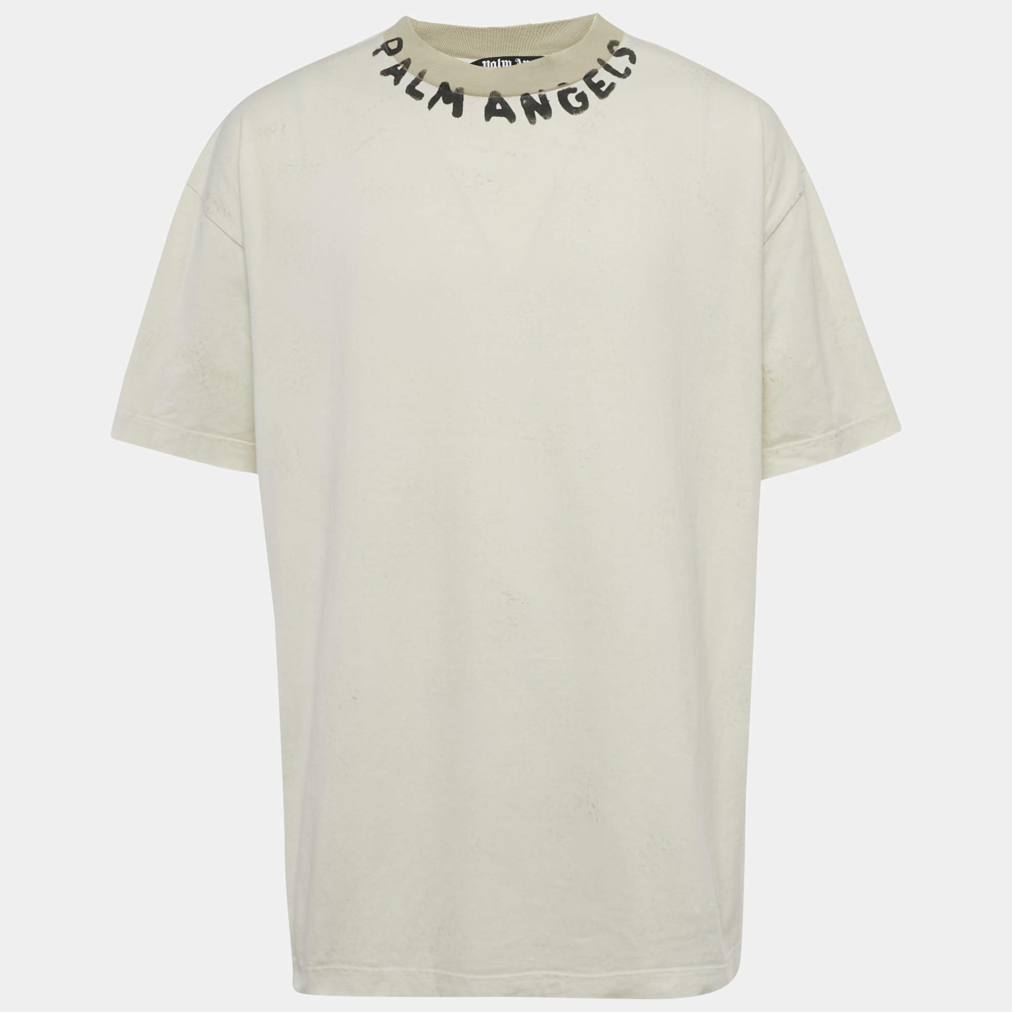 Pre Owned Palm Angels Grey Distressed Cotton T-Shirt XXL