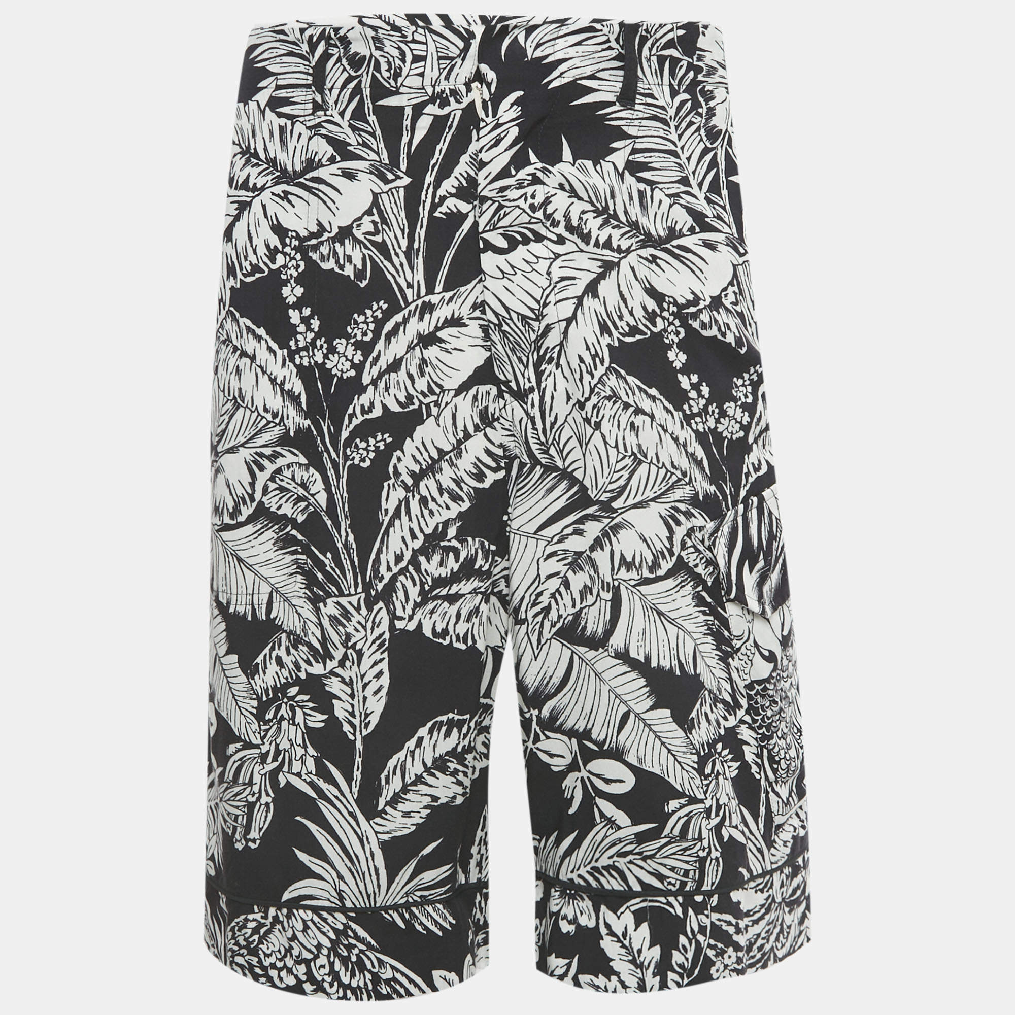 Pre Owned Palm Angels Black Parrots Print Crepe Shorts S