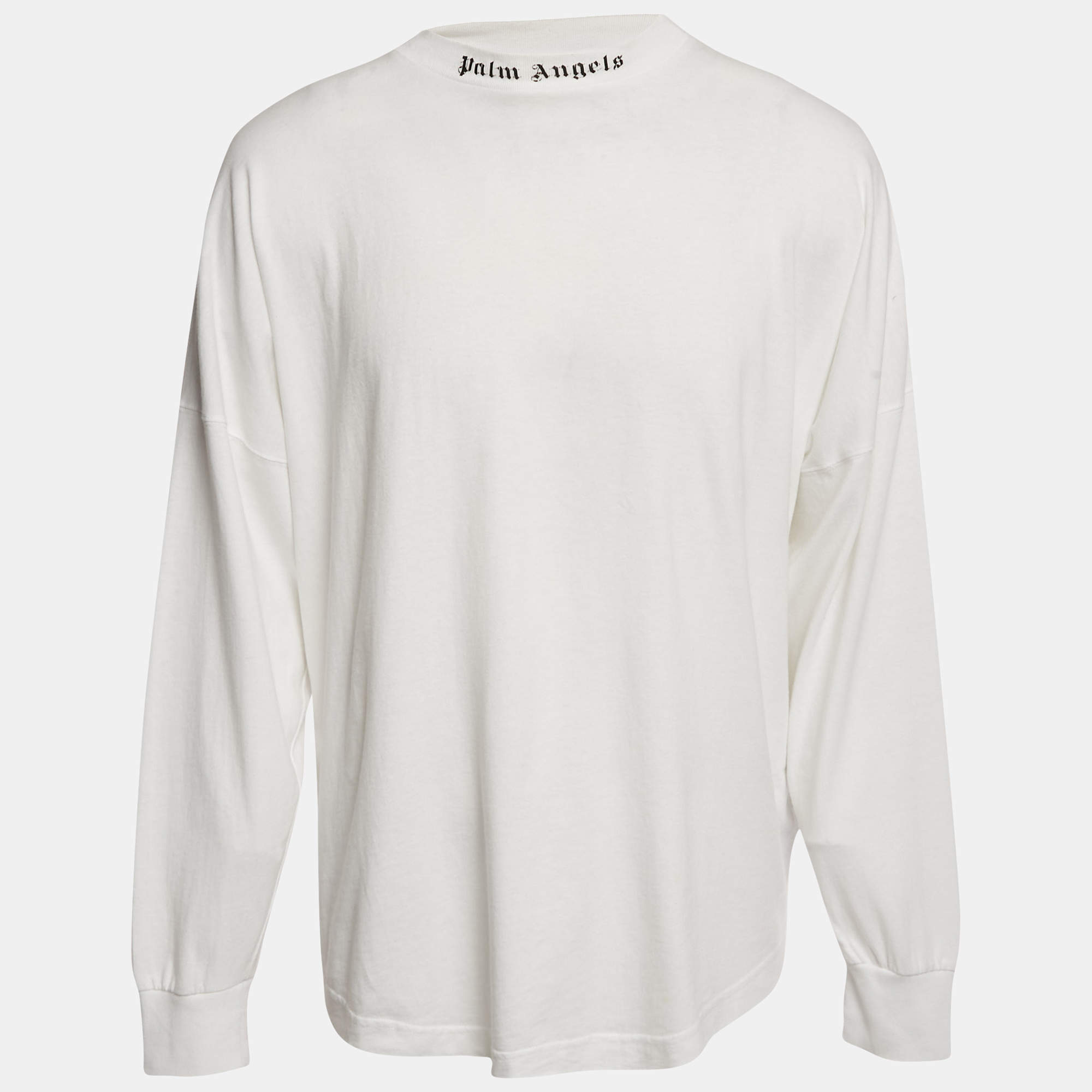 Pre Owned Palm Angels White Logo Print Jersey Long Sleeve T-Shirt M