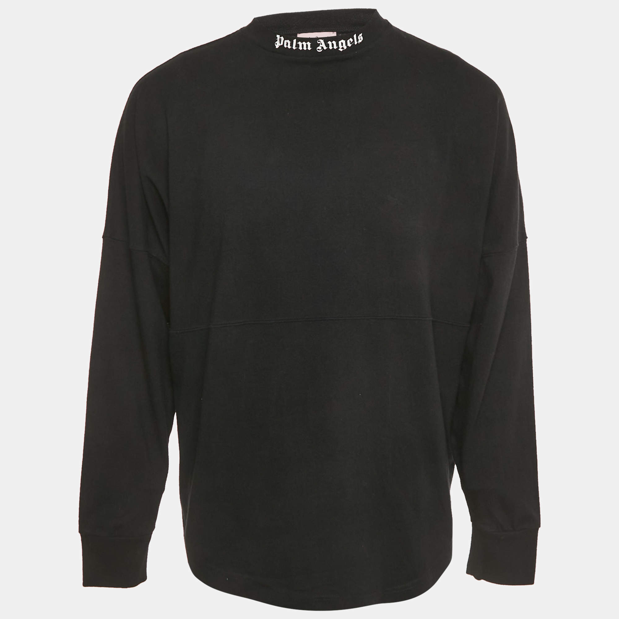 Pre Owned Palm Angels Black Logo Print Jersey Long Sleeve T-Shirt S