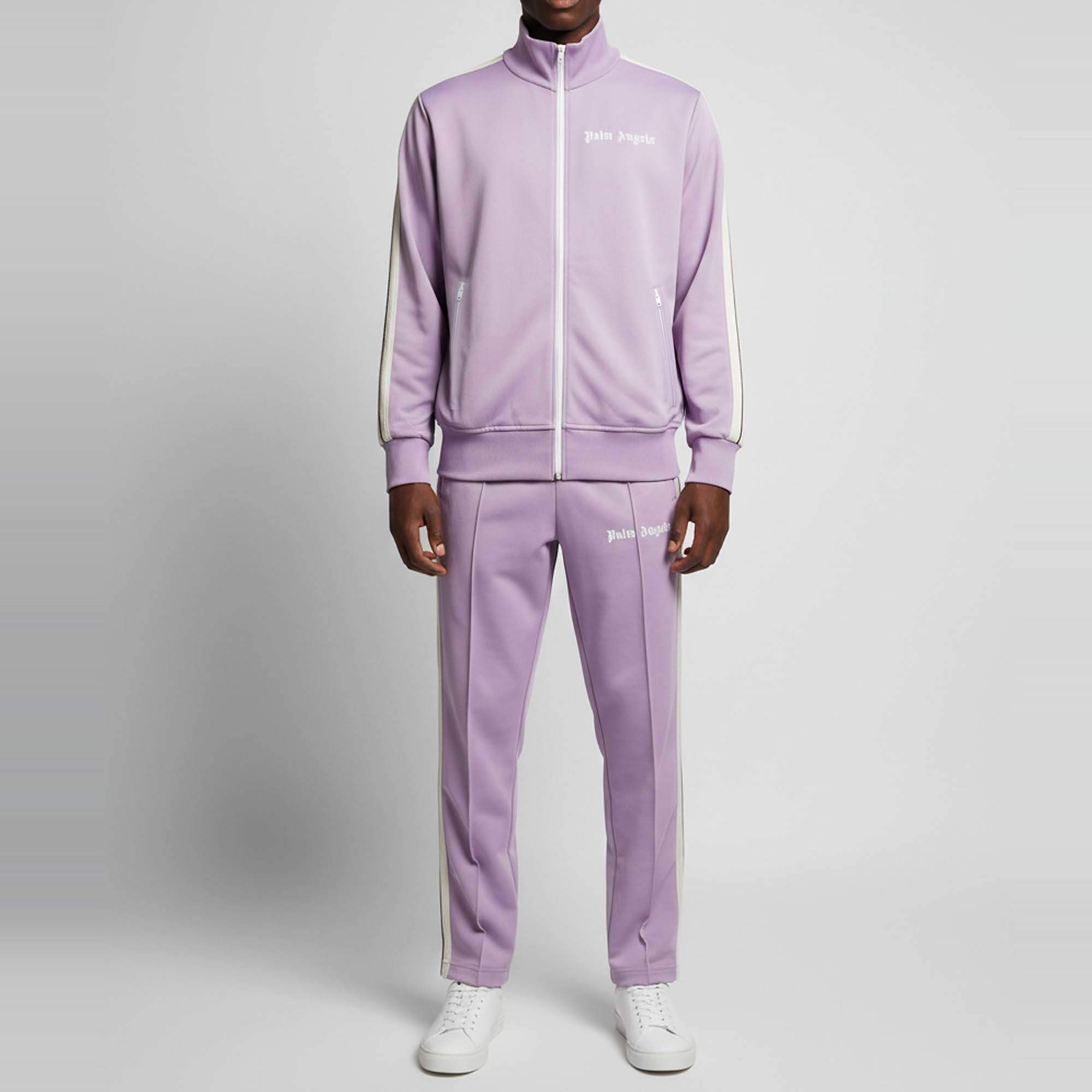 Pre Owned Palm Angels Purple Logo Print Jersey Stripe Detail Track Suit L/XL