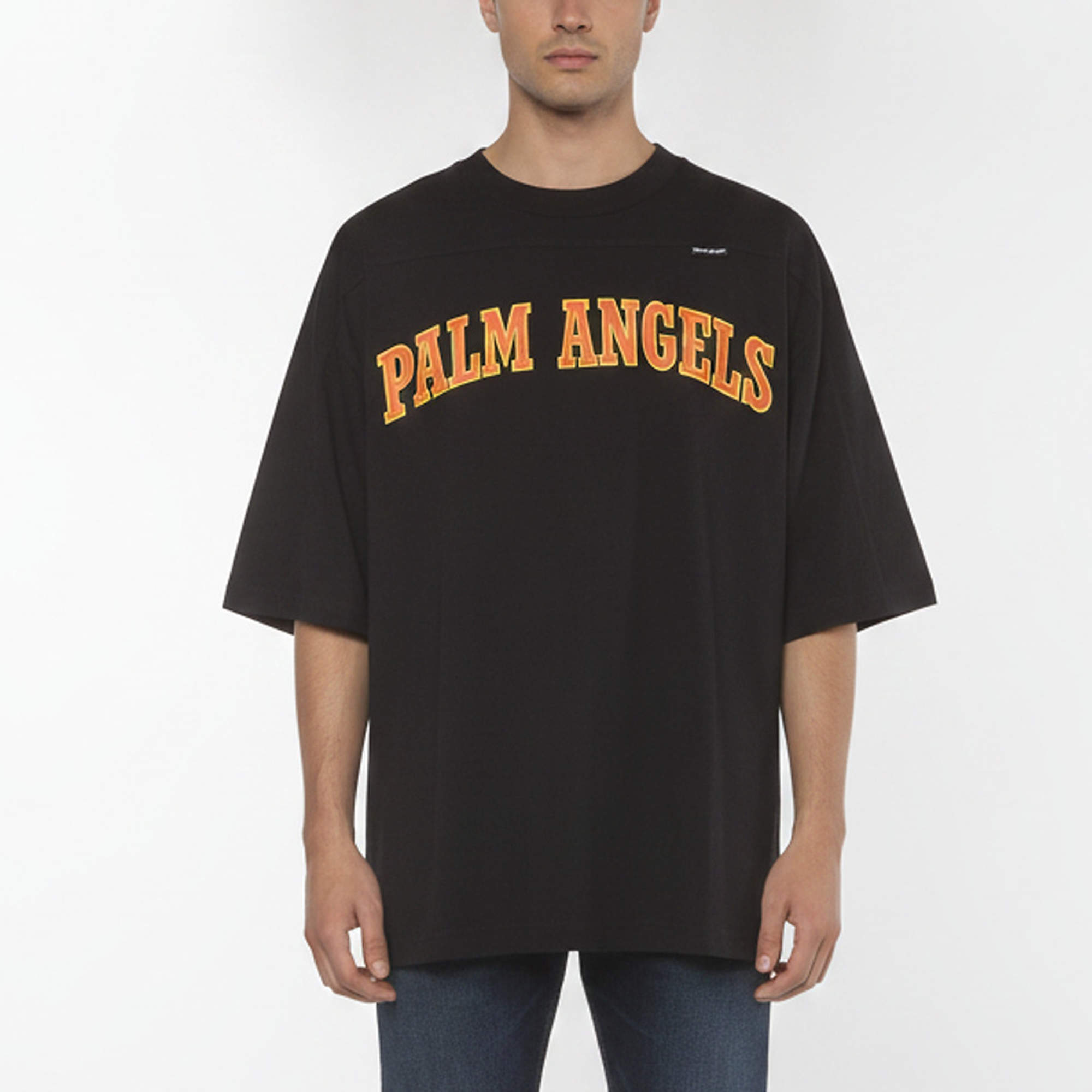 Pre Owned Palm Angels Black Logo Print Jersey Crewneck T-Shirt XL