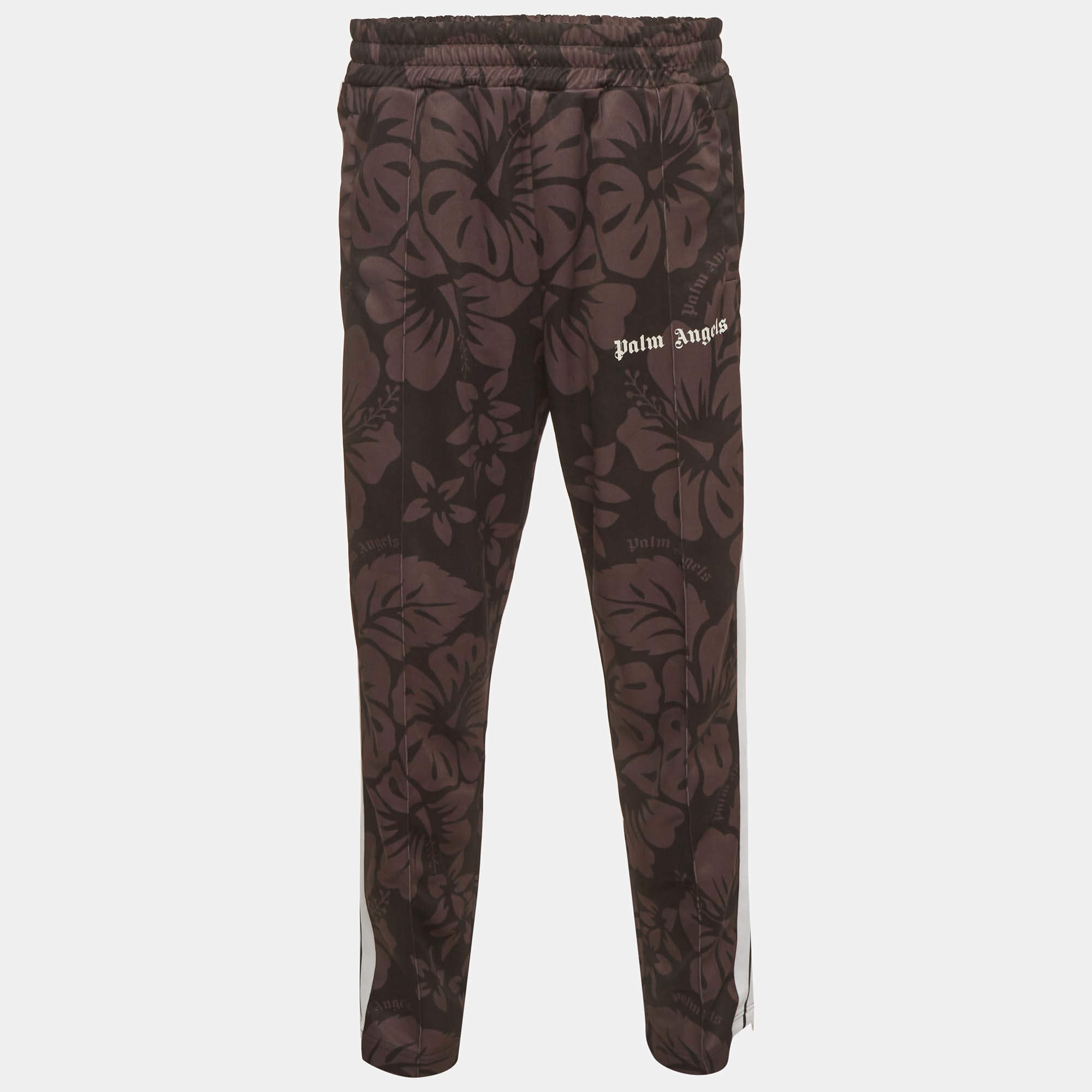 مملوكة مسبقًا Palm Angels Black/Grey Floral Print Jersey Track Pants XXL