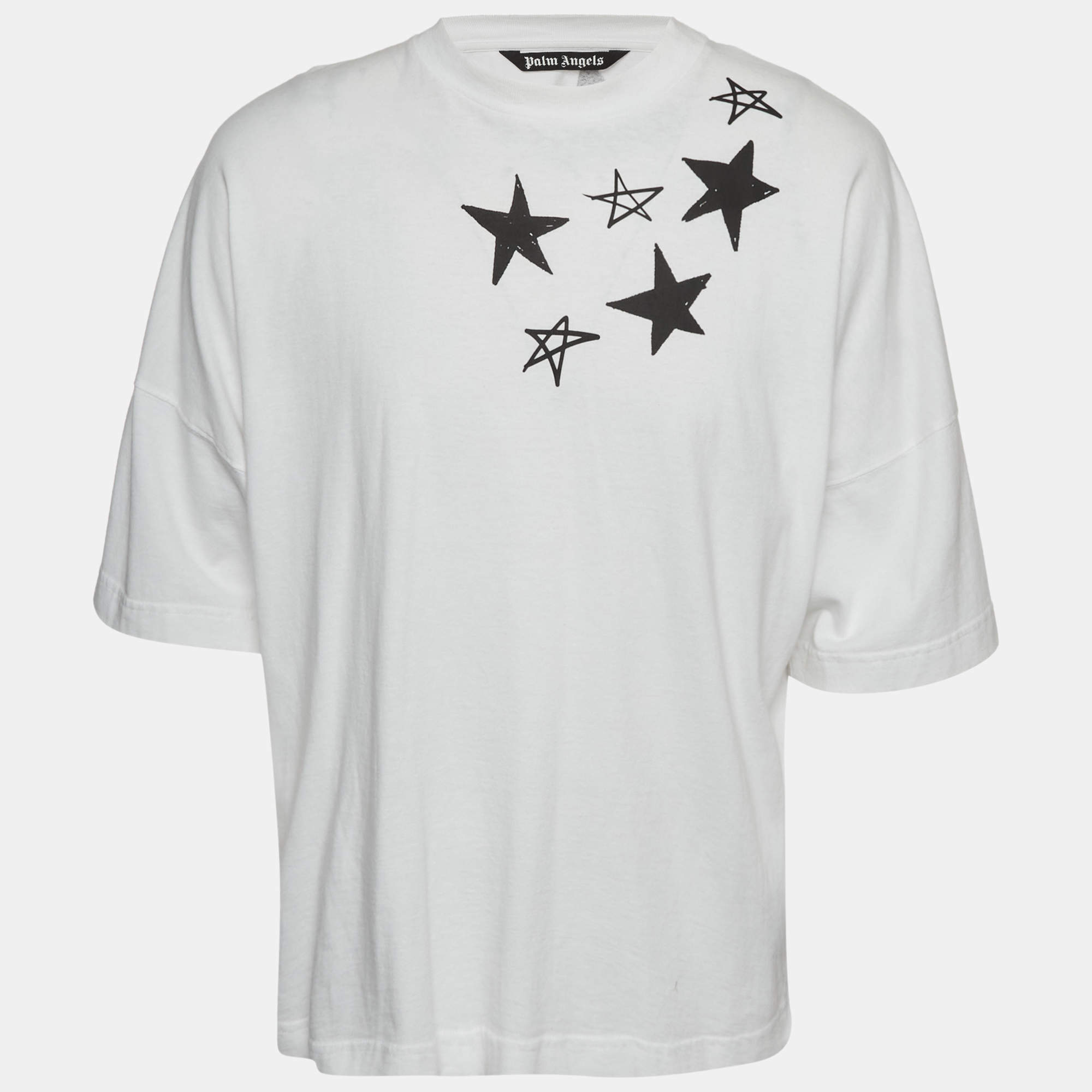 Pre Owned Palm Angels White Shooting Stars Print Cotton Crewneck T-Shirt M 