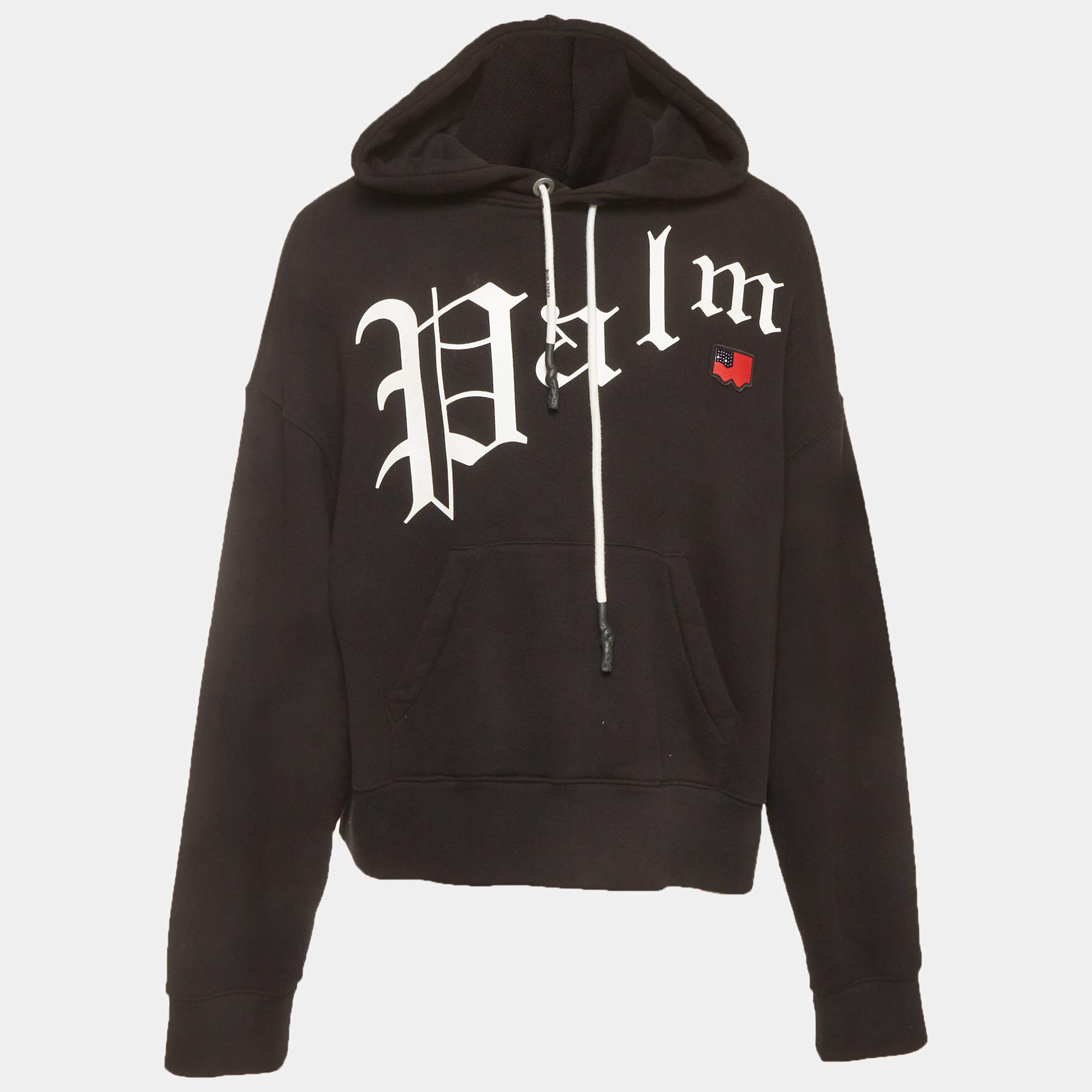 Pre Owned Palm Angels Black Gothic Print Cotton Hoodie M