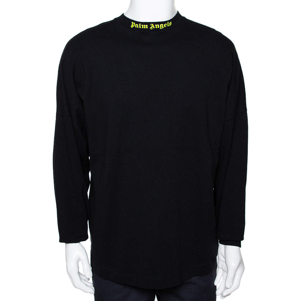 Pre Owned Palm Angels Black Logo Print Cotton Long Sleeve T-Shirt M