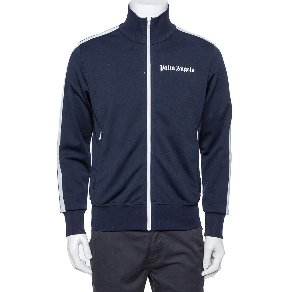 Pre Owned Palm Angels Navy Blue Jersey Contrast Trim Detail Track Jacket M