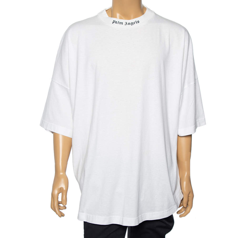 Palm Angels White Logo Printed Cotton Oversized T-Shirt M Palm Angels