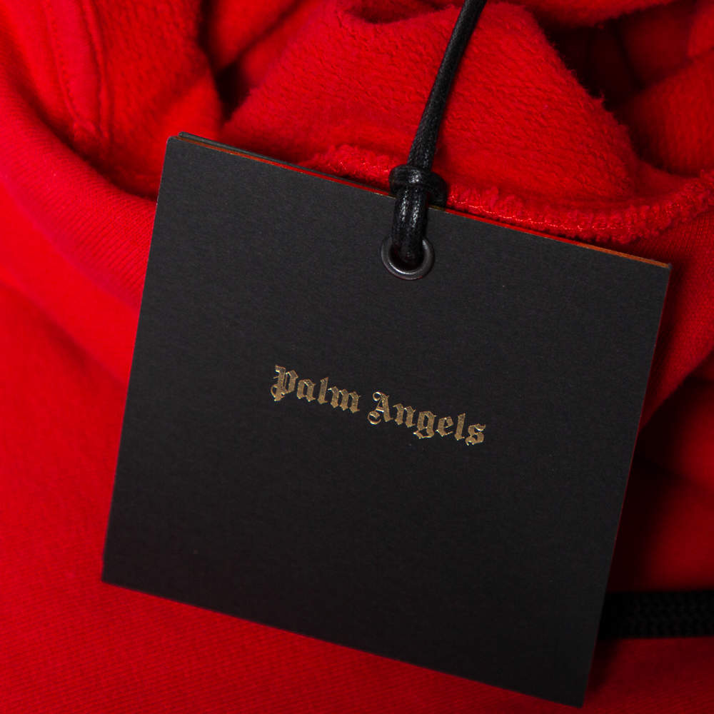 Palm Angels Red Cotton Logo Printed Hoodie M Palm Angels