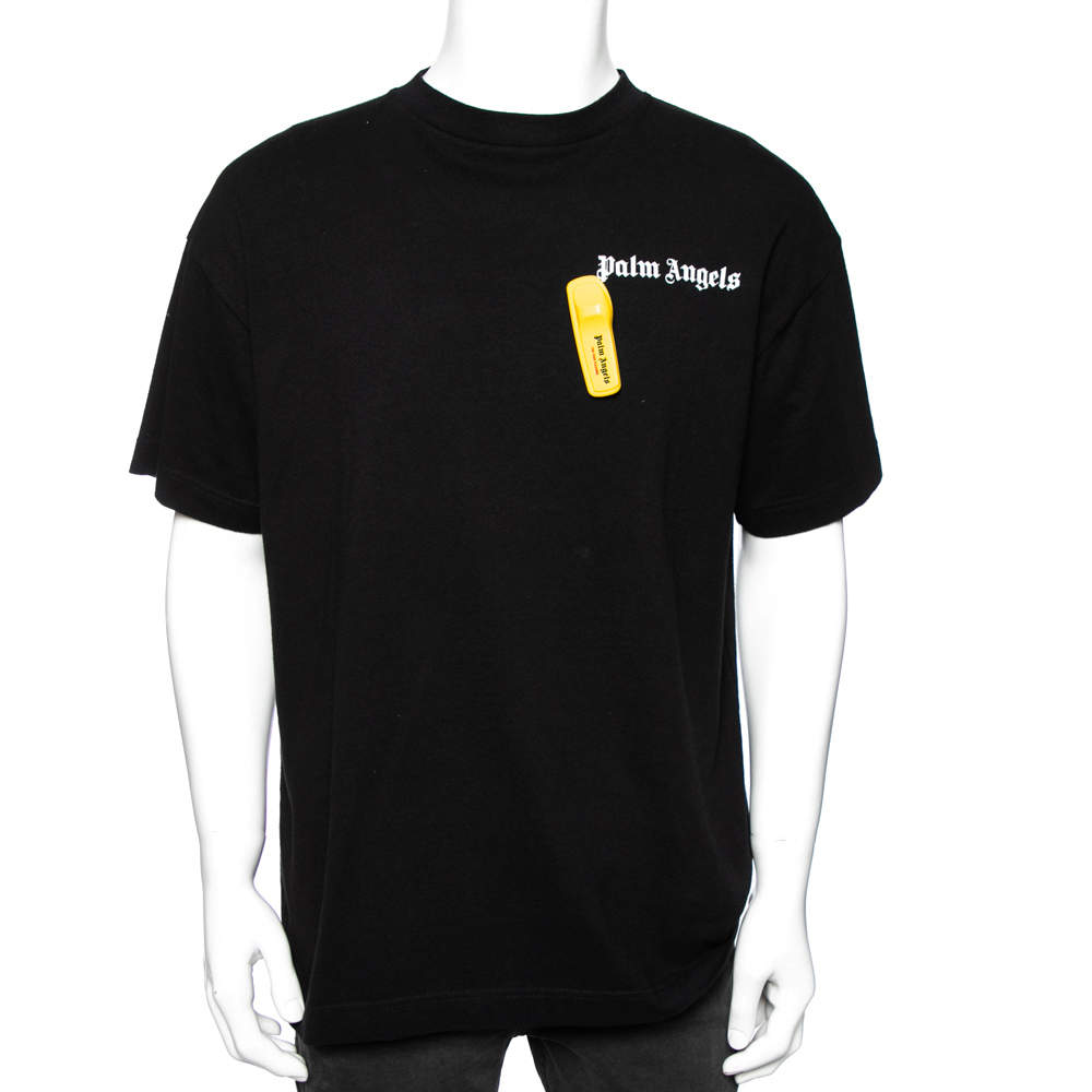 Pre Owned Palm Angels Black Cotton Logo Printed Crew Neck T-Shirt L