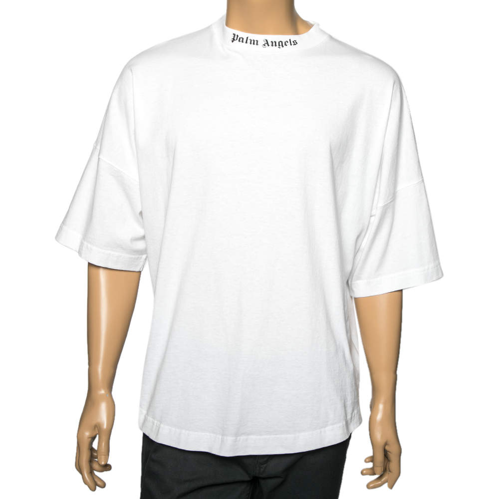 Palm Angels White Logo Printed Cotton Oversized T-Shirt M Palm Angels