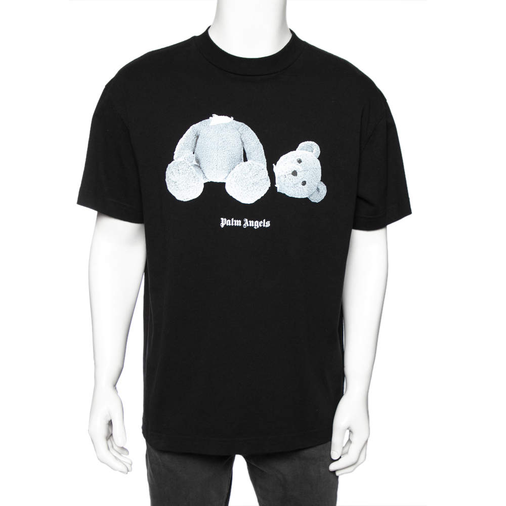Palm Angels Black Cotton Ice Bear Printed Crewneck T-Shirt L