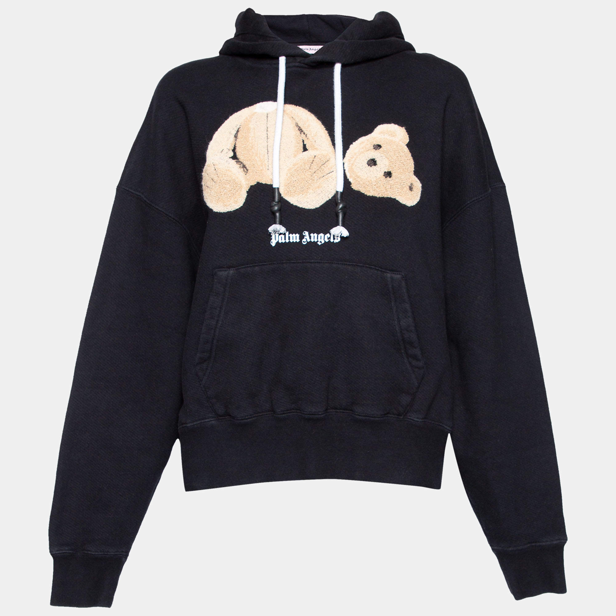 Palm Angels Black Knit Bear Applique Hoodie S