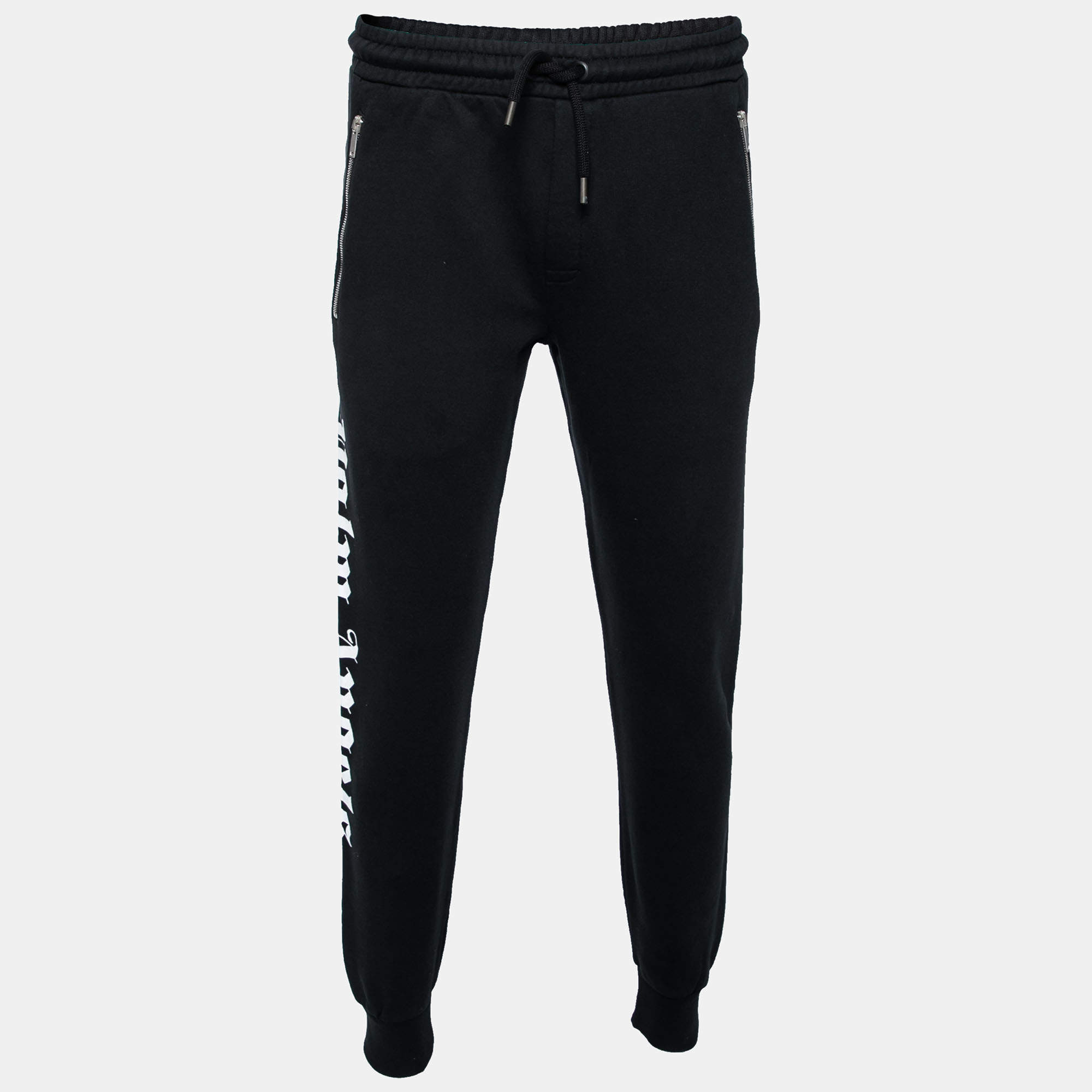 Pre Owned Palm Angels Black Cotton Knit Logo Printed Sweatpants M