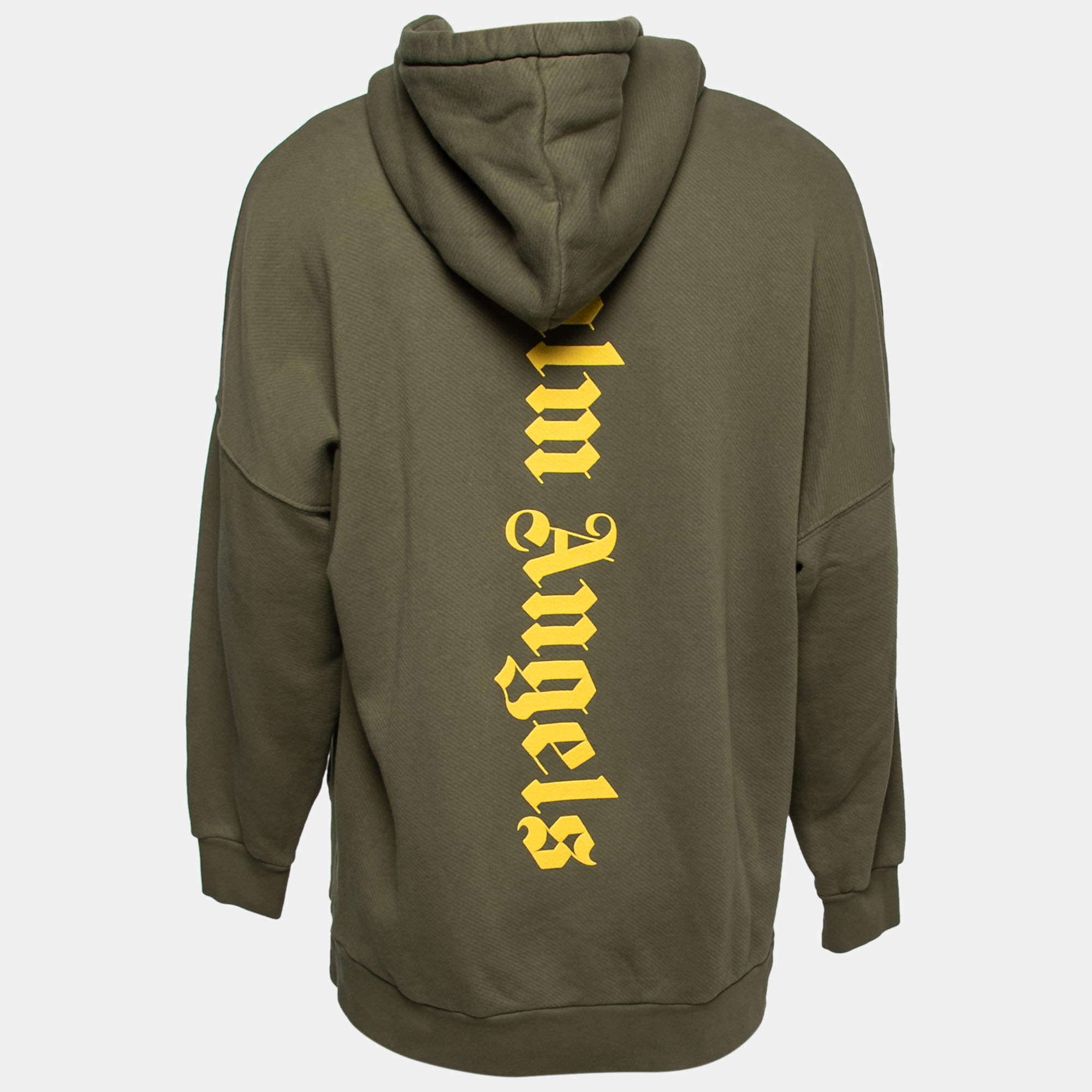 Palm Angels Olive Green Cotton Logo Printed Hoodie L Palm