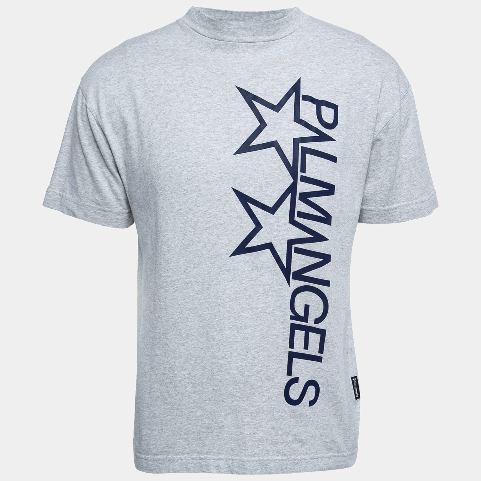 Palm Angels Grey Cotton Logo Printed Short Sleeve T-Shirt S