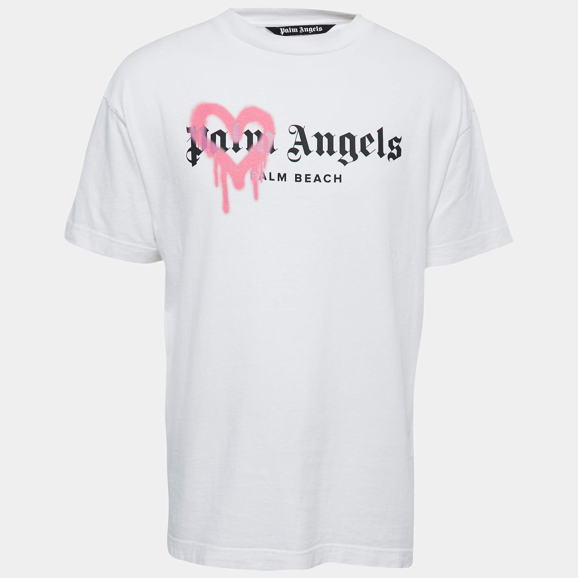Palm Angels White Cotton Sprayed Logo T-Shirt L