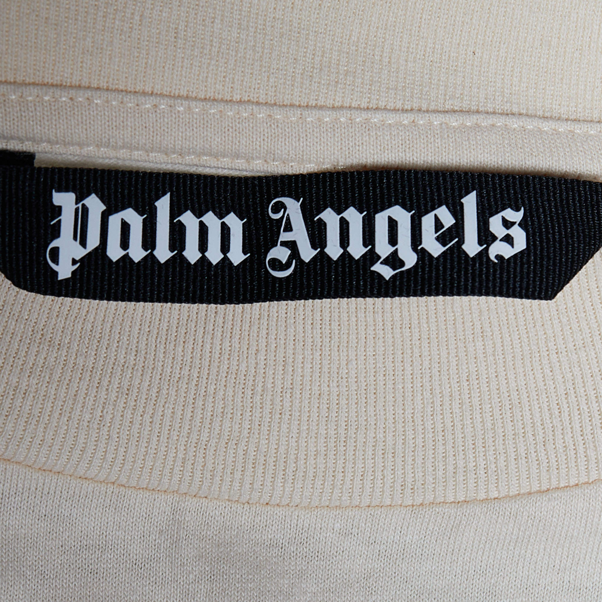 Palm Angels Cream Greetings From California Printed Cotton Knit Oversized T- Shirt S Palm Angels