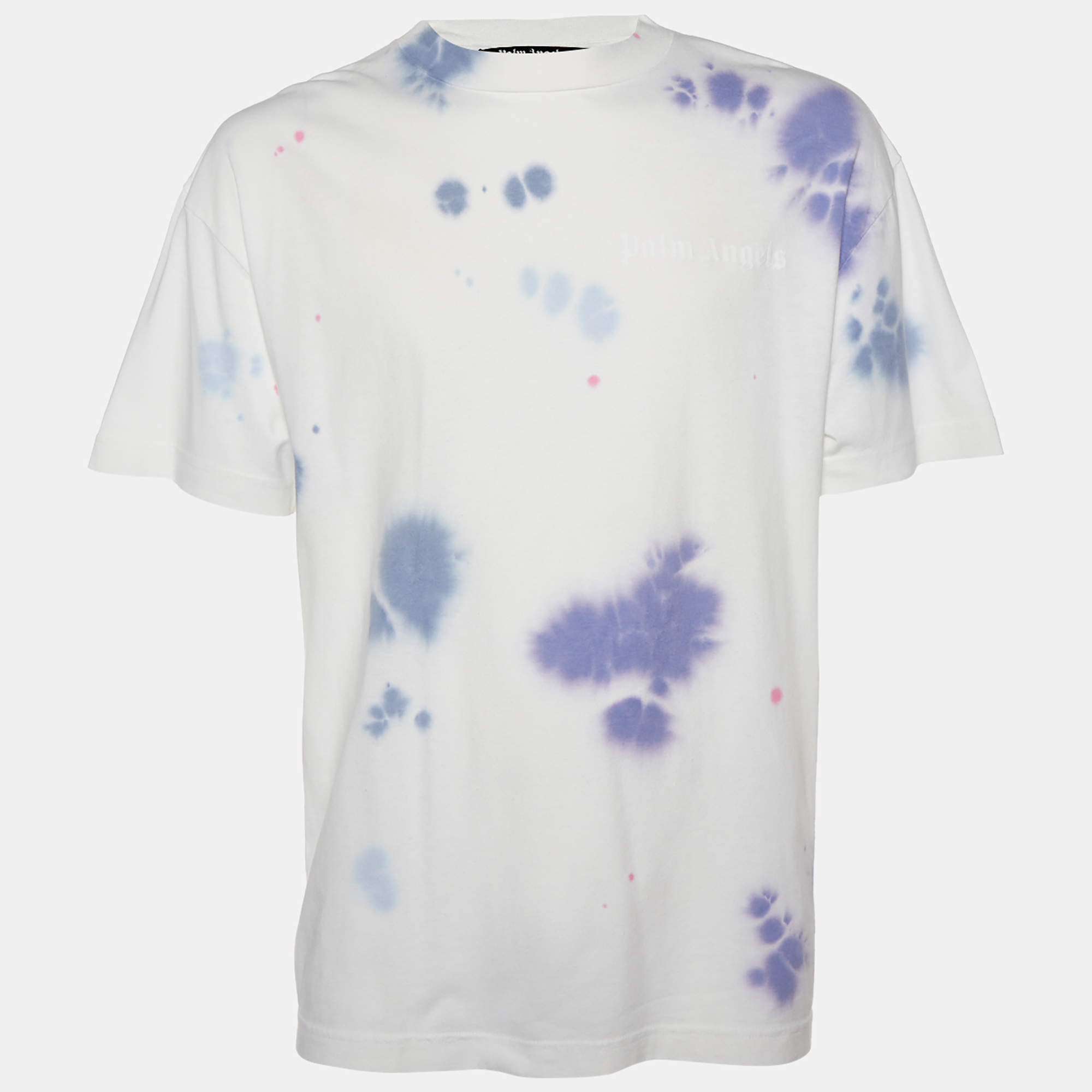 Pre Owned Palm Angels White Tie Dye Printed Cotton Knit Oversized T-Shirt S