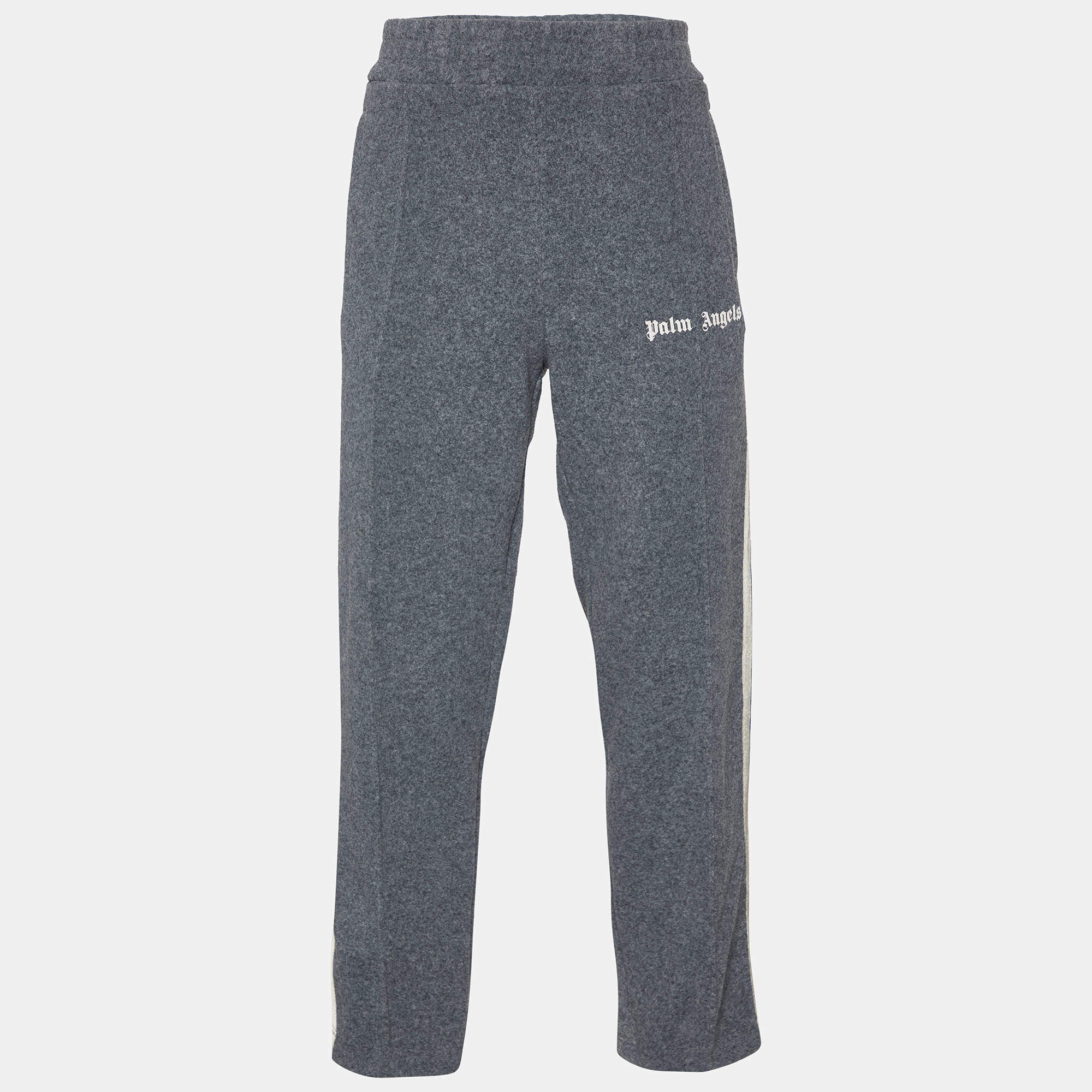 Pre Owned Palm Angels Grey Wool Knit Stripe Detail Pants XL