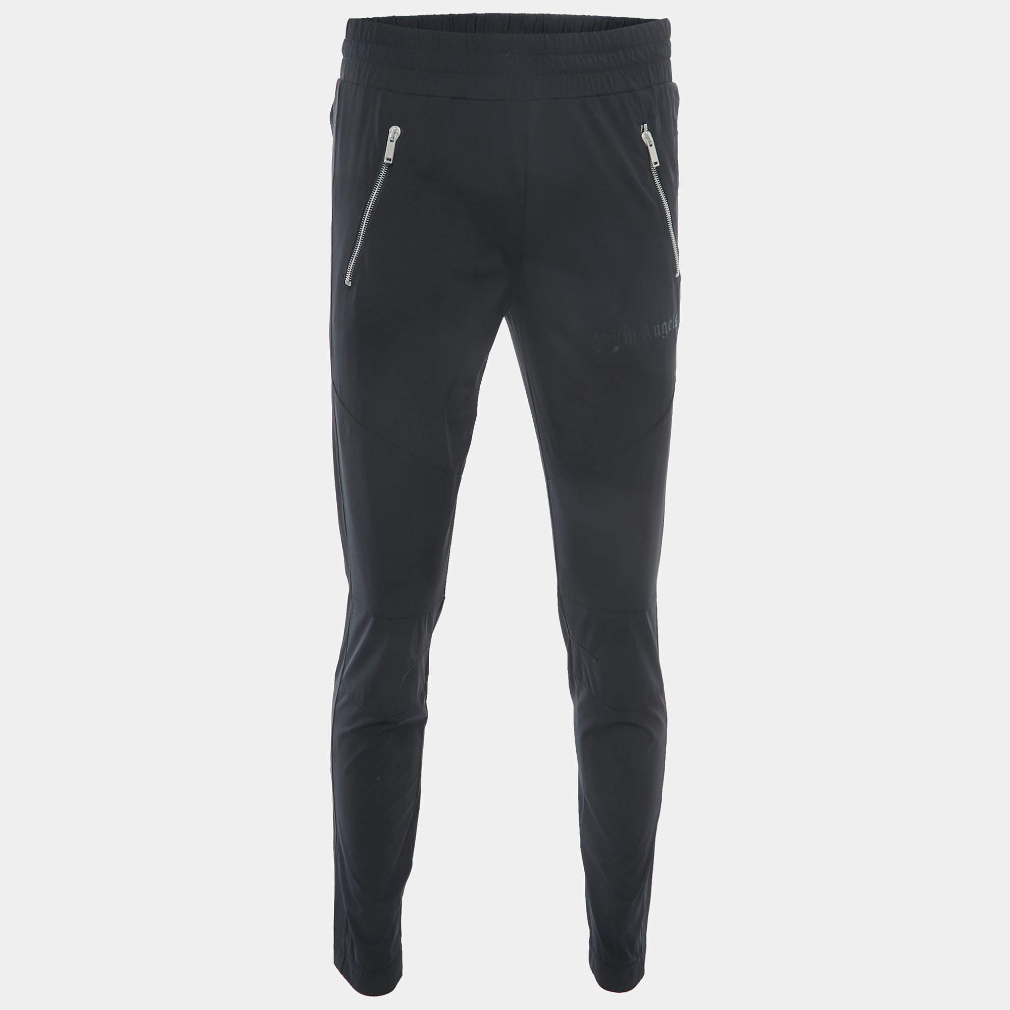 Pre Owned Palm Angels Black Nylon Zip Detailed Elasticized Waist Track Pants M