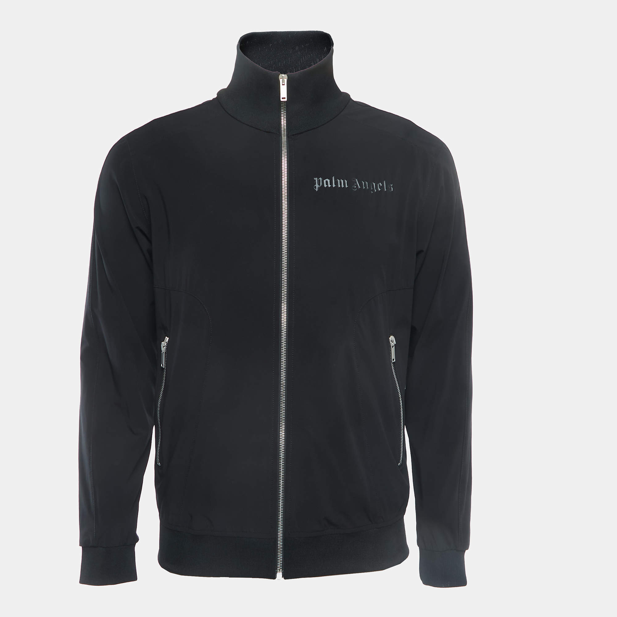 Palm Angels Black Logo Print Nylon Zip Front Jacket M