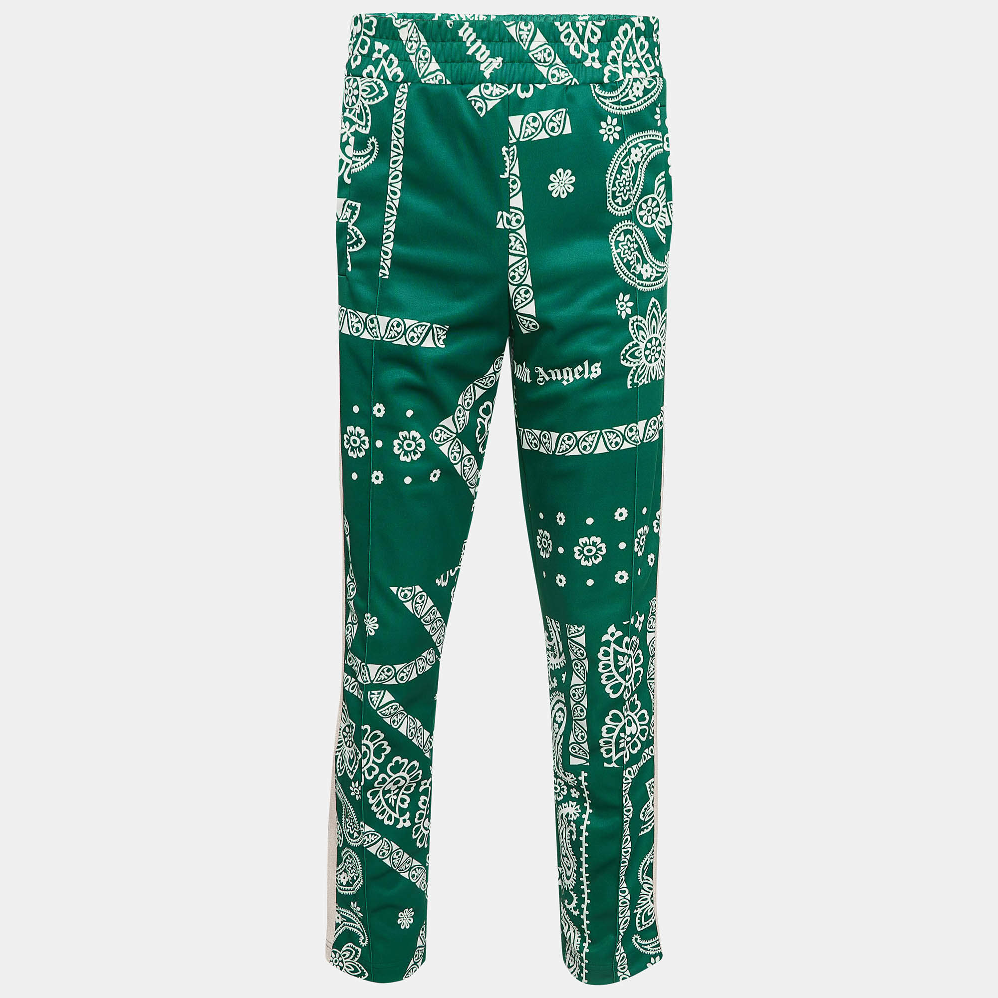 Palm Angels Green Bandana Print Technical Knit Track Pants L