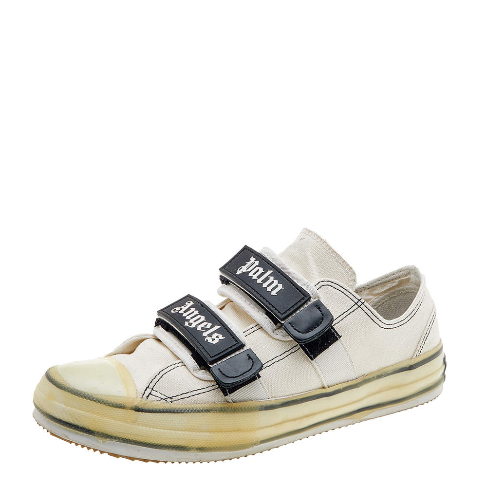 Palm Angels White Canvas Vulcanized Low Top Sneakers Size 42