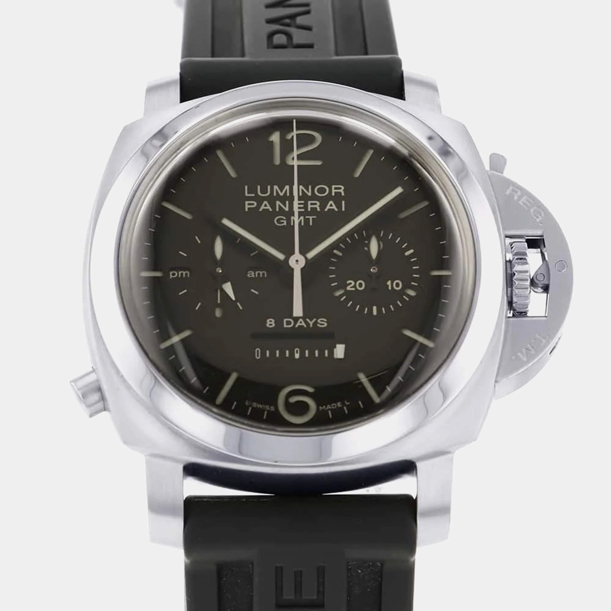 Panerai Black Stainless Steel Luminor Manual Winding Men's Wristwatch 44 mm