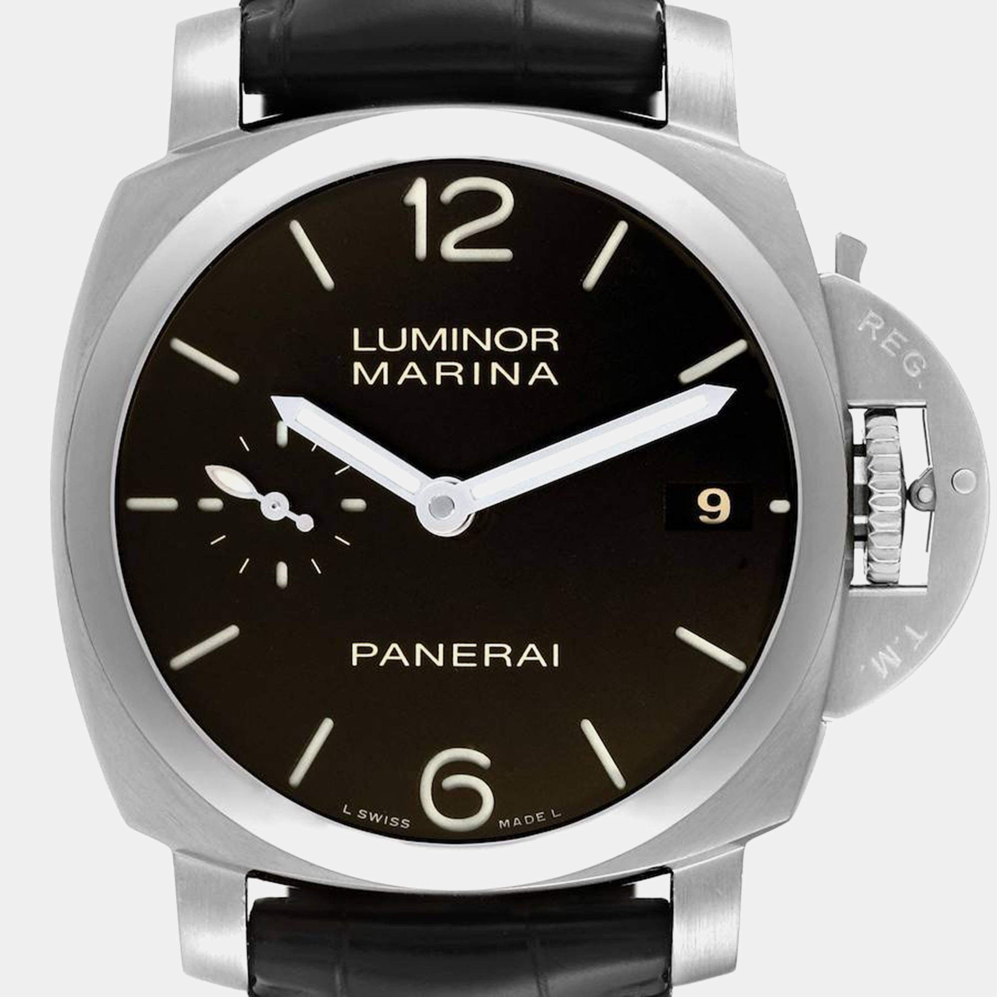 Panerai Black Stainless Steel Luminor Marina PAM00392 Automatic Men's Wristwatch 42 mm