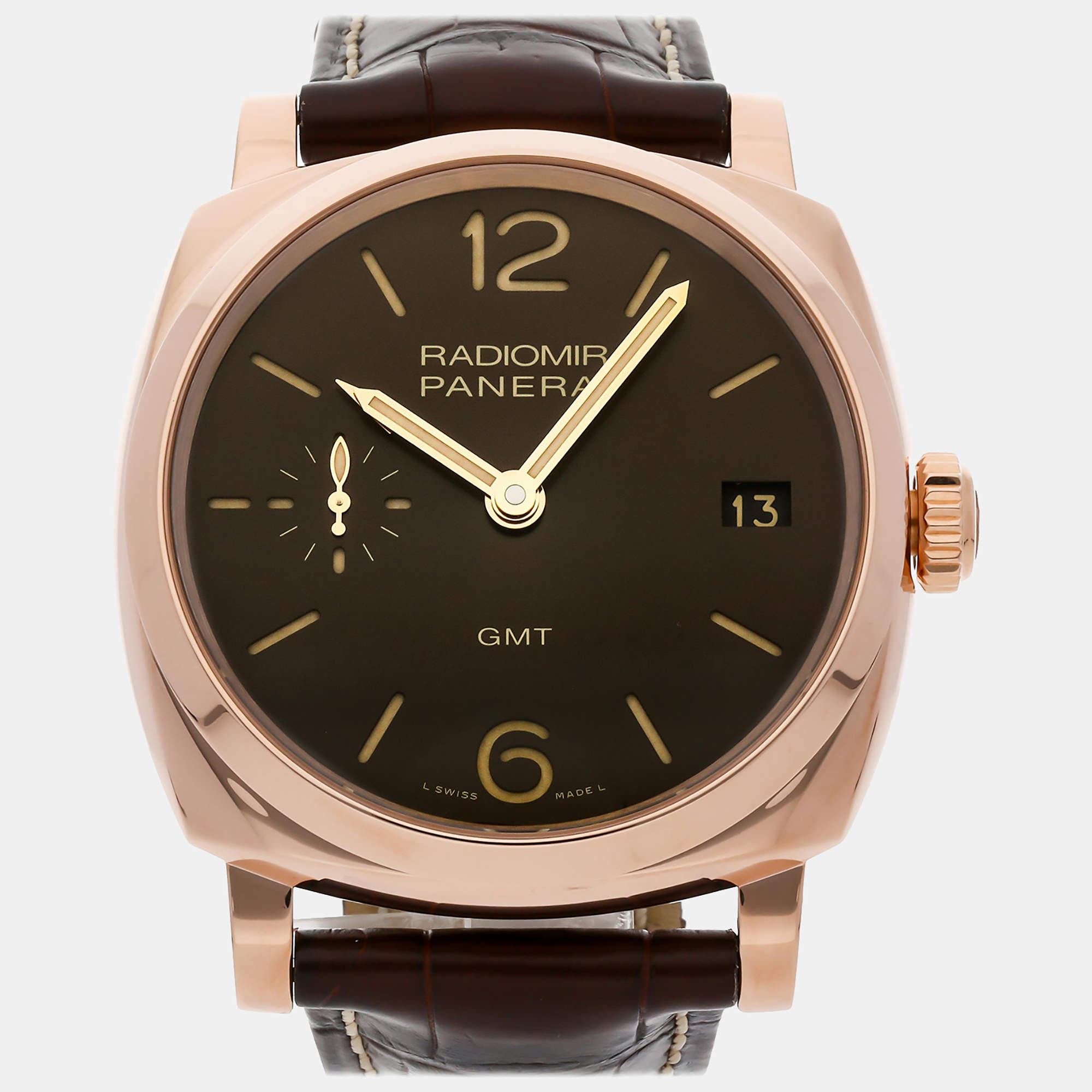 Panerai Brown 18k Rose Gold Radiomir Manual Winding Men's Wristwatch 47 mm