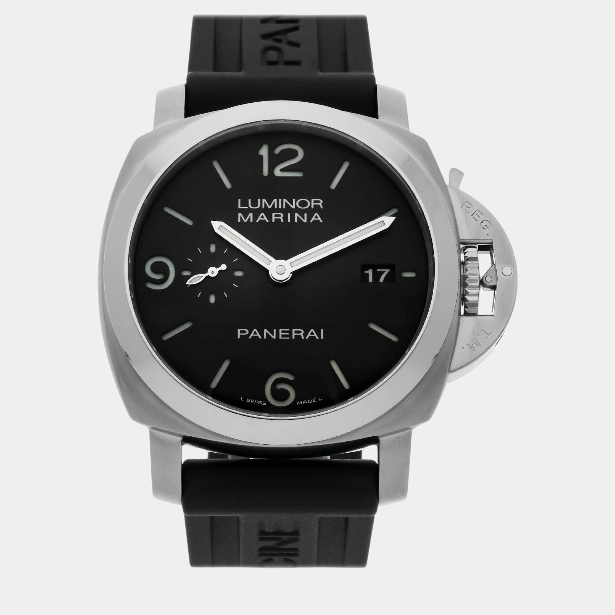 Panerai Black Stainless Steel Luminor Marina PAM00312 Automatic Men's Wristwatch 44 mm