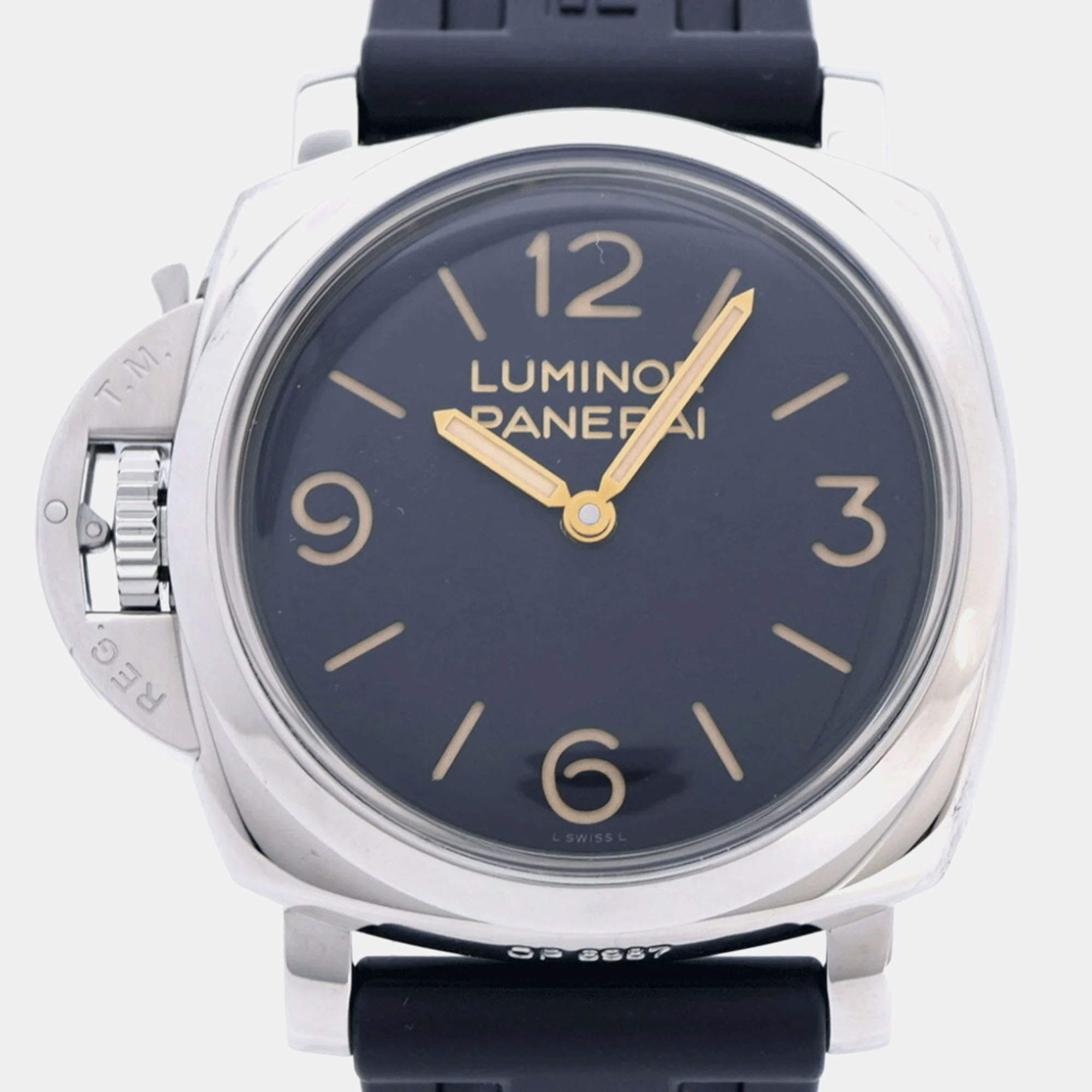 Panerai Black Stainless Steel Luminor PAM00557 Manual Winding Men's Wristwatch 47 mm