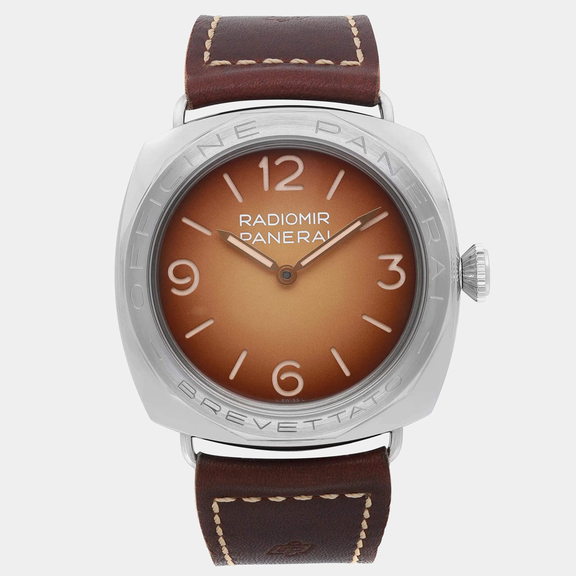 Panerai Brown Stainless Steel Radiomir 3 Days PAM00687 Manual Winding Men's Wristwatch 47mm