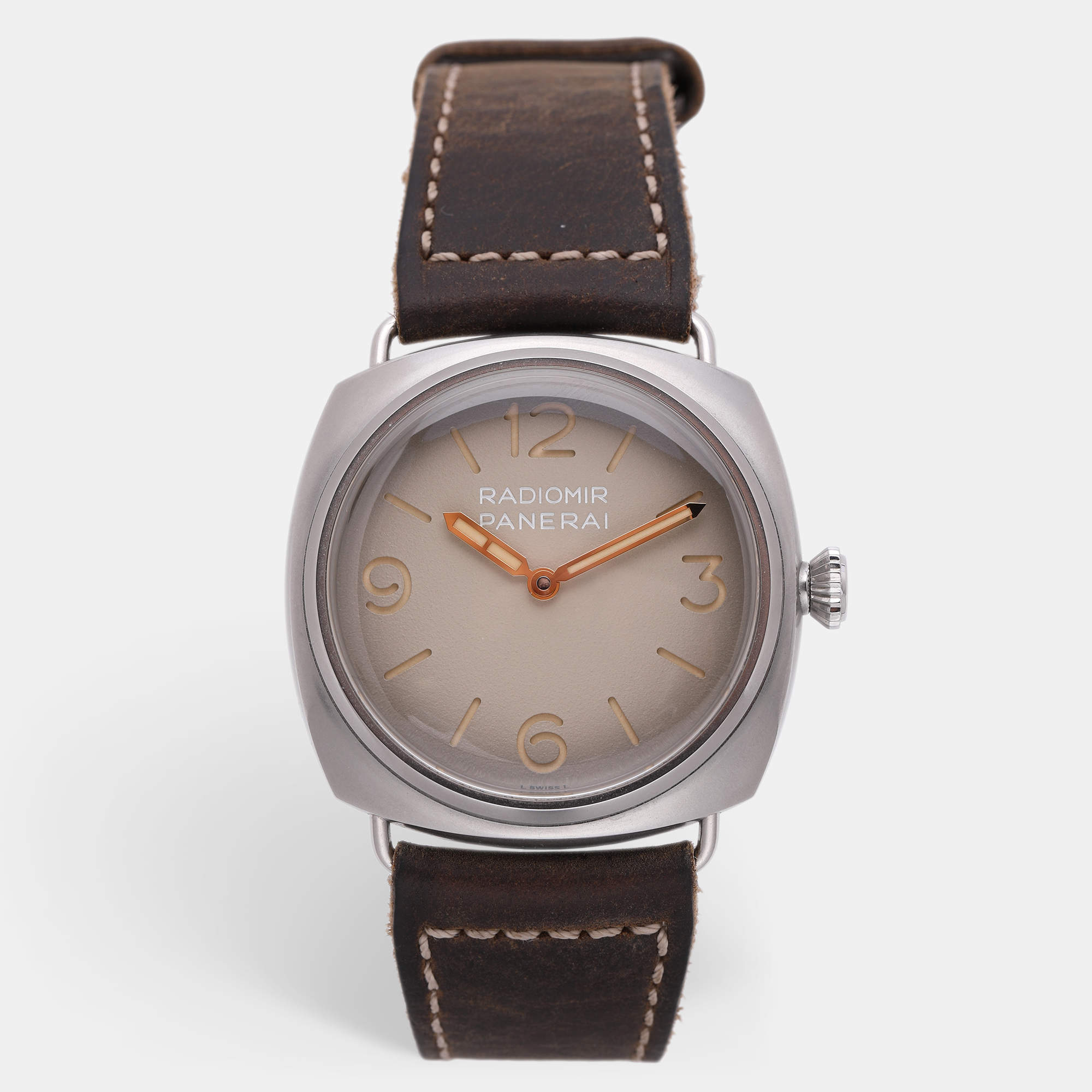 Pre Owned Panerai Beige Stainless Steel Radiomir PAM01350 Manual Winding Men's Wristwatch 44.5 mm