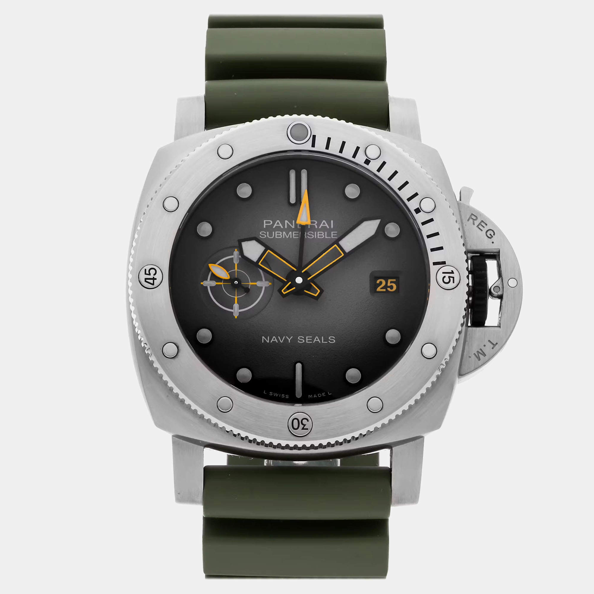Pre Owned Pre-Owned Panerai Submersible PAM 1323 Automatic Grey Stainless Steel Men's Wristwatch 44 mm