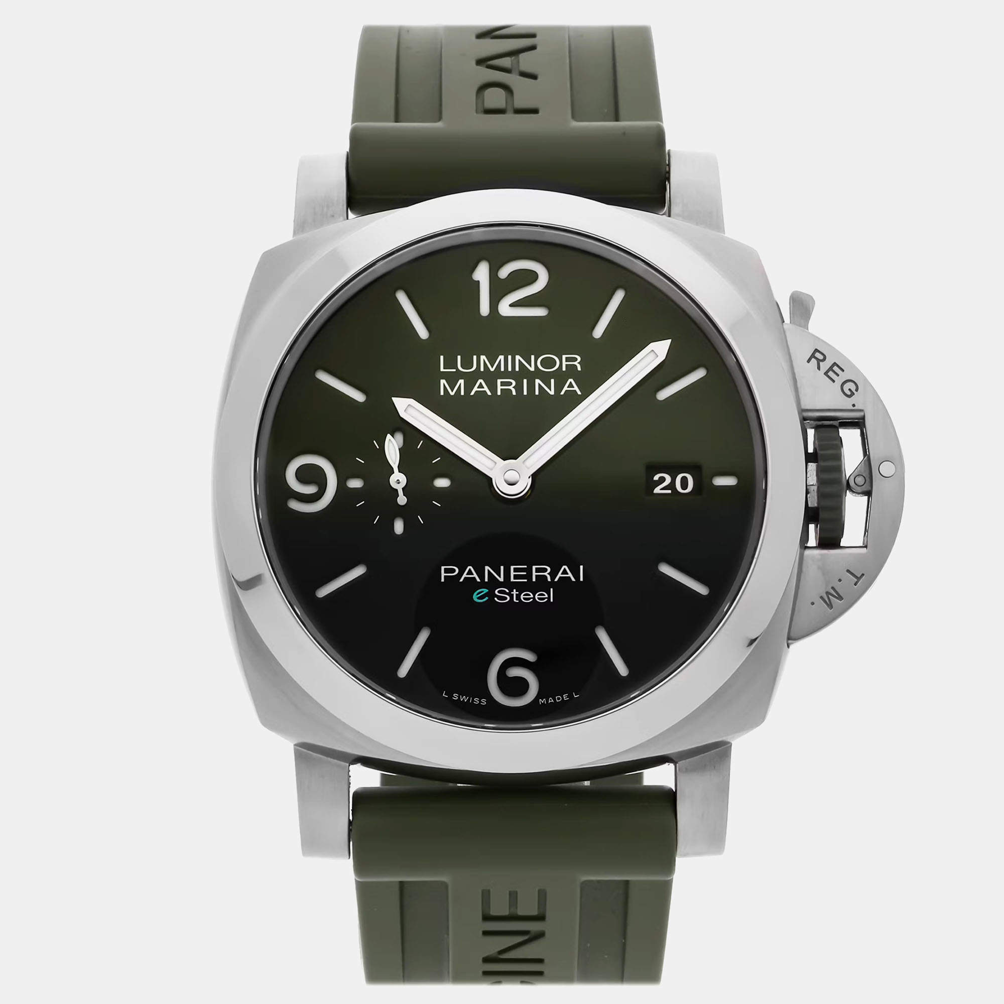 Pre Owned Pre-Owned Panerai Luminor Marina Verde Smeraldo eSteel PAM 1356 Automatic Green Stainless Steel Men's Wristwatch 44 mm