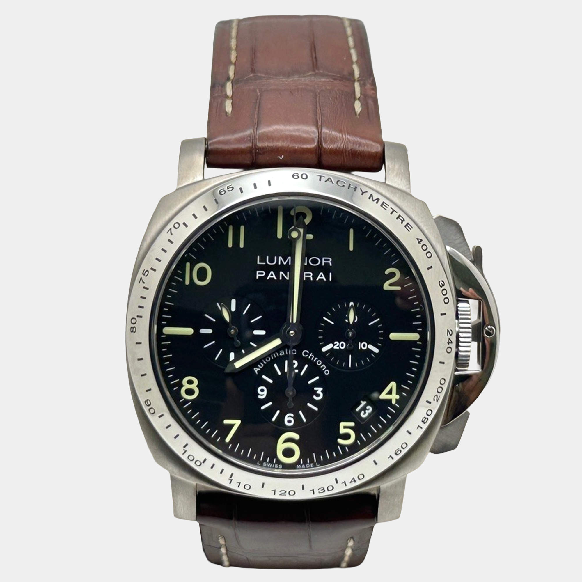 Pre Owned Panerai Luminor Chronograph PAM00072 Automatic Black Titanium Men's Wristwatch 40mm