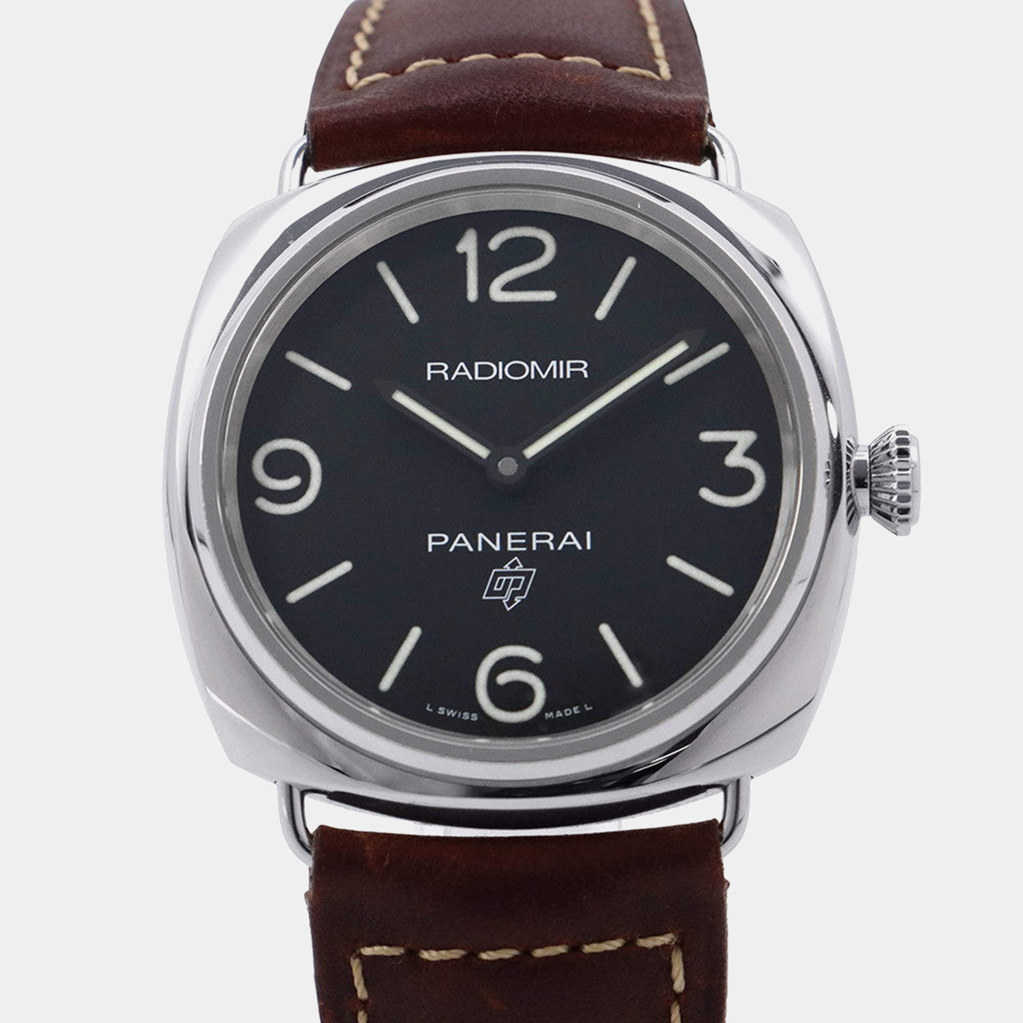 Pre Owned Panerai Radiomir PAM00753 Manual Black Stainless Steel Leather Men’s Wristwatch 45 mm