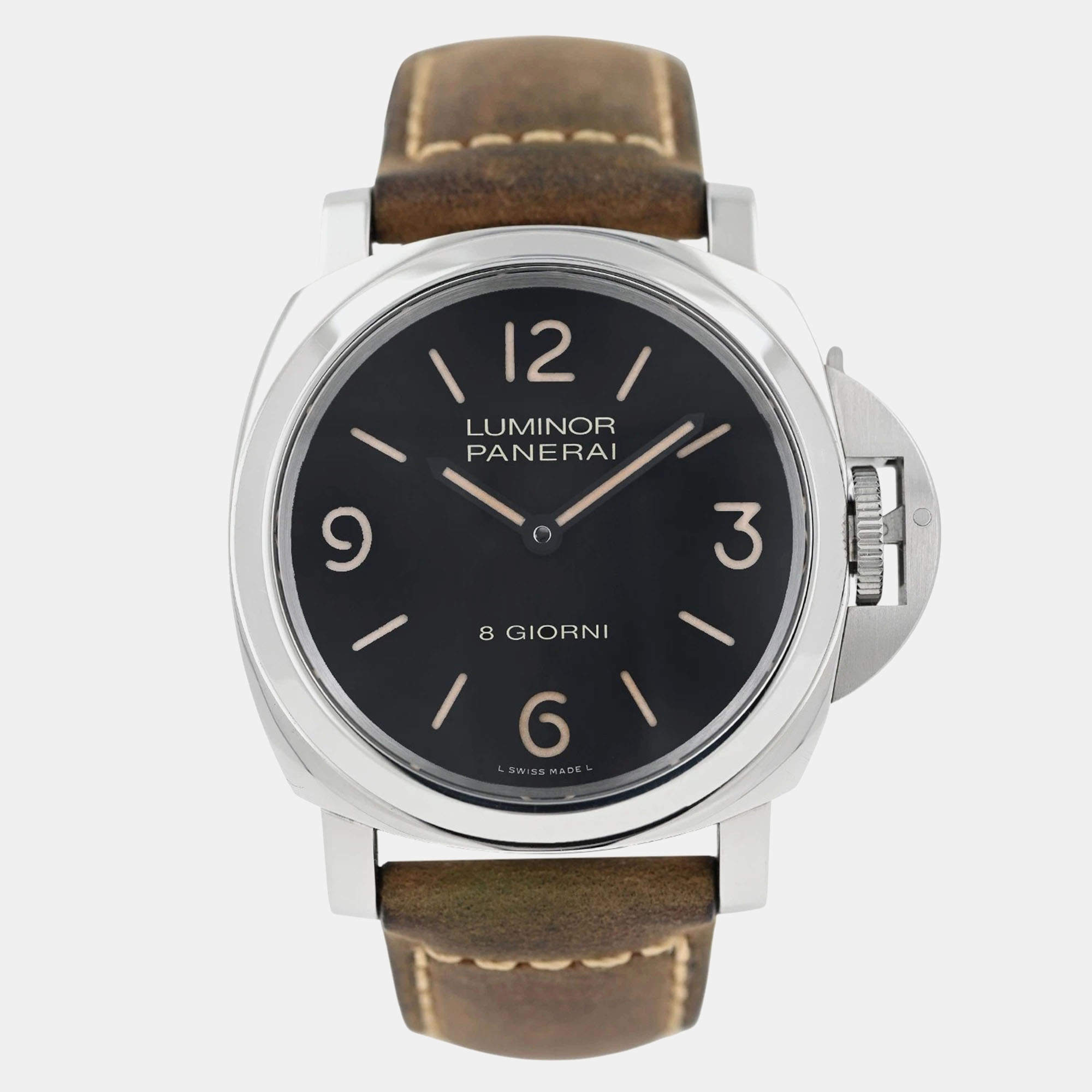 Pre Owned Panerai Luminor Base 8 Days PAM00914 Manual Winding Black Stainless Steel Men's Wristwatch 44 mm