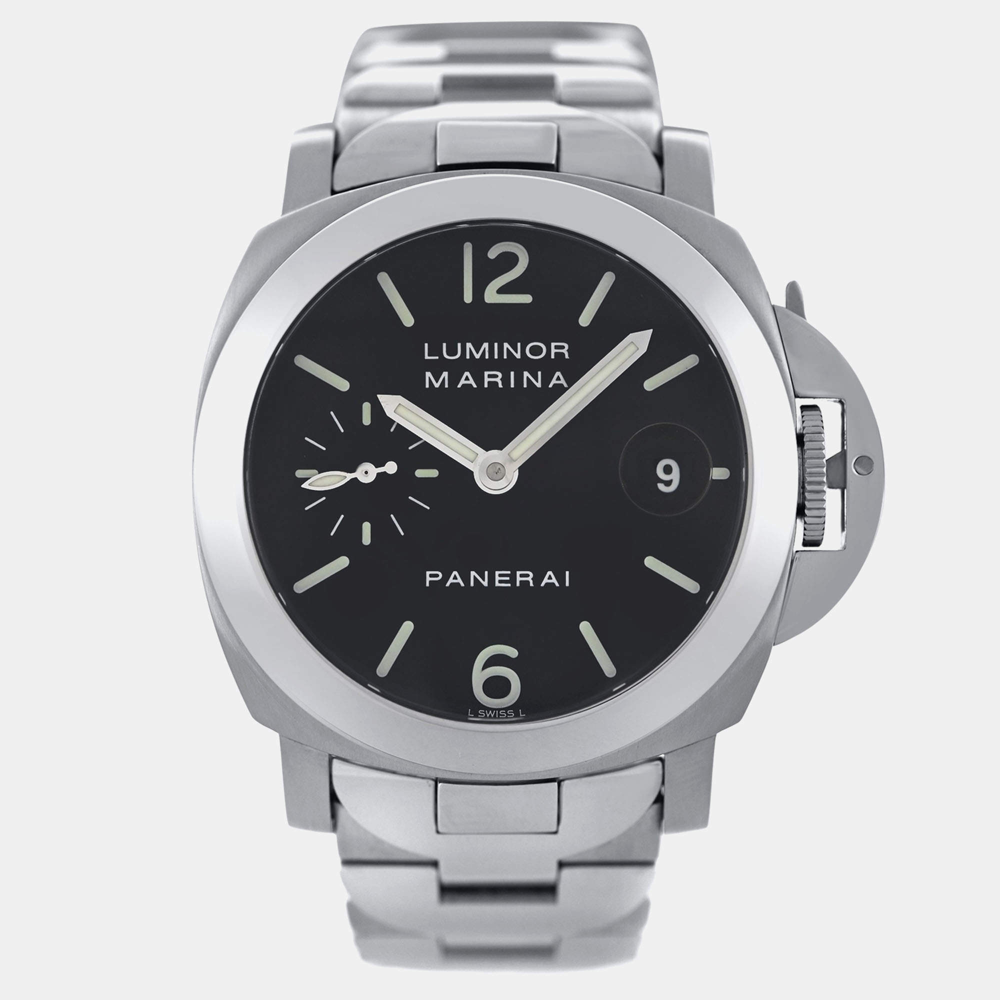 Pre Owned Panerai Luminor Marina PAM00050 Automatic Black Stainless Steel Men's Wristwatch 40 mm