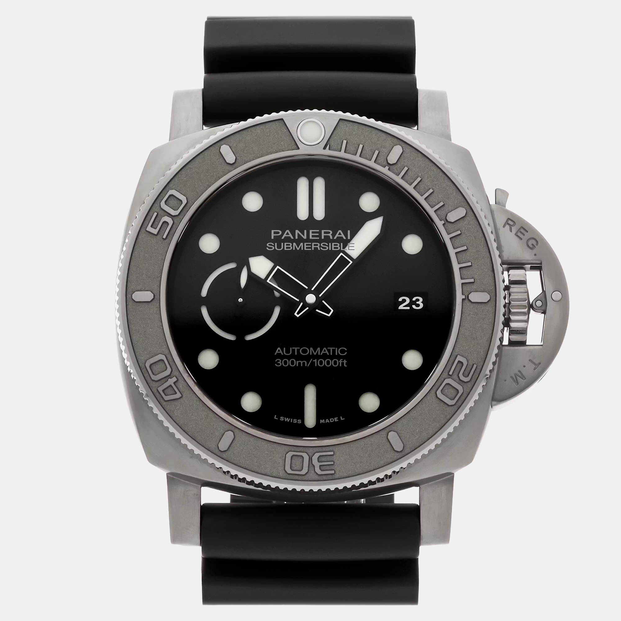 Pre Owned Panerai Submersible Mike Horn Edition PAM00984 Automatic Black Dial Titanium Wristwatch 47mm