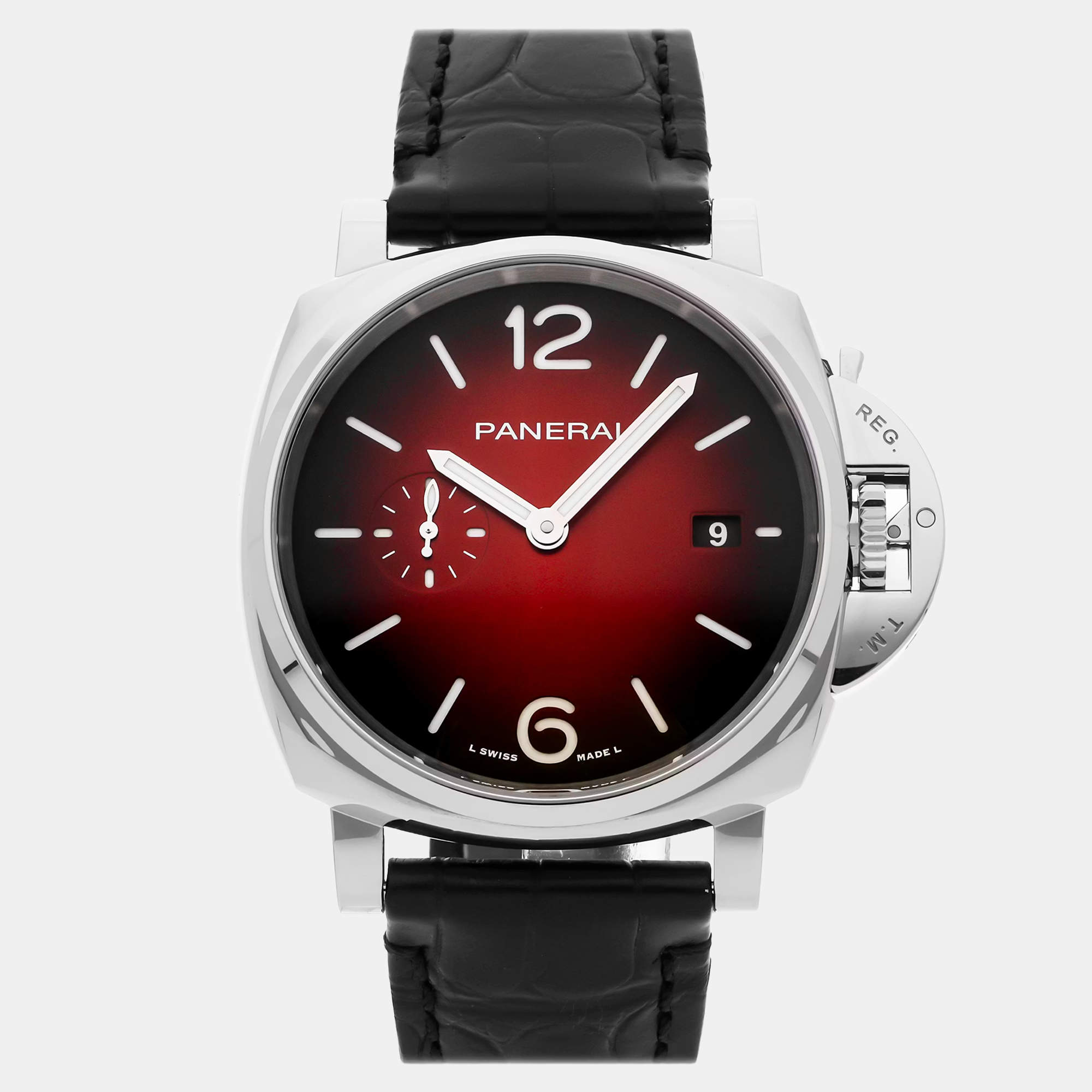 مملوكة مسبقًا Pre-Owned Panerai Luminor Due PAM 1424 Red Manual Winding Stainless Steel Men's Wristwatch 42 mm