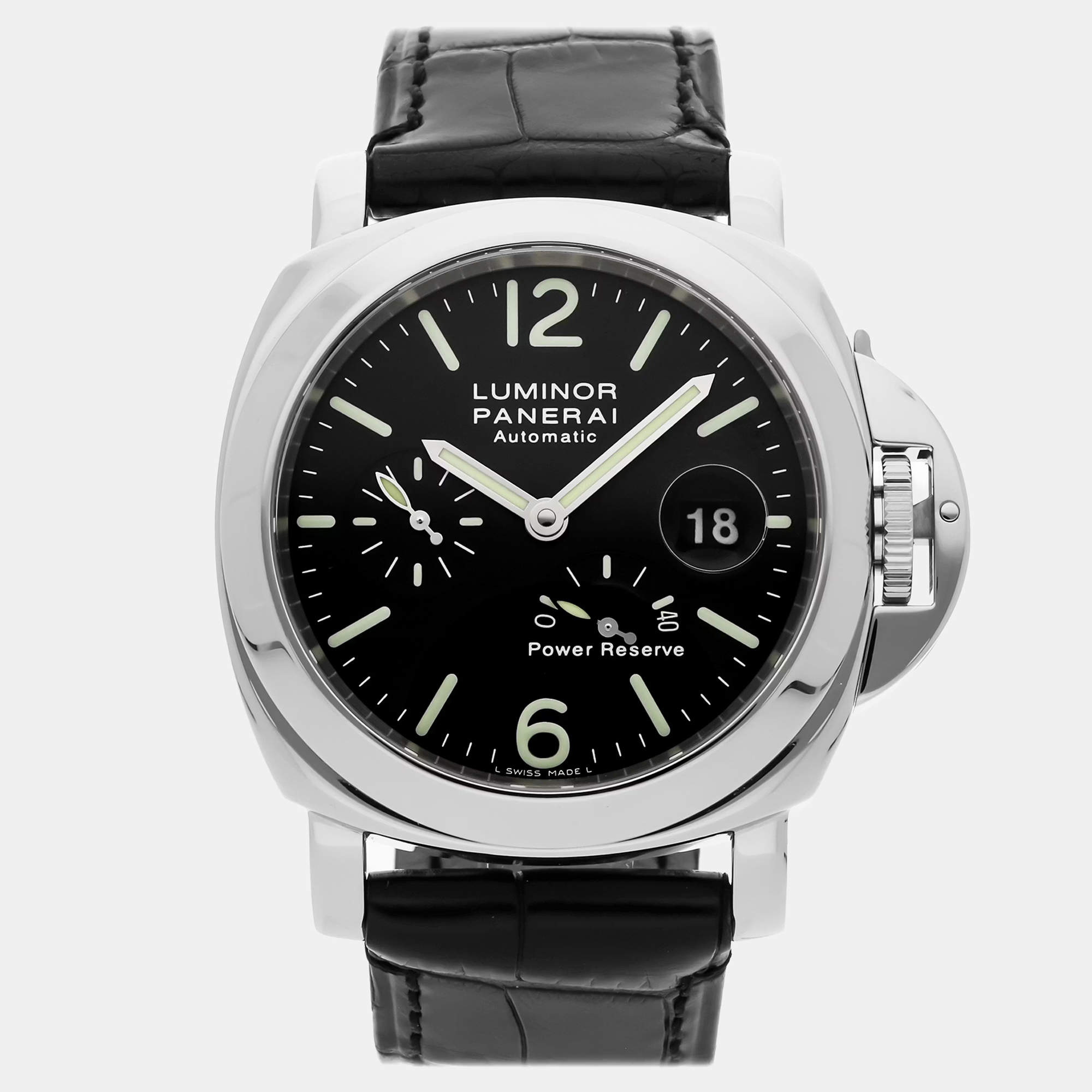 مملوكة مسبقًا Pre-Owned Panerai Luminor Power Reserve PAM 90 Black Automatic Stainless Steel Men's Wristwatch 44 MM
