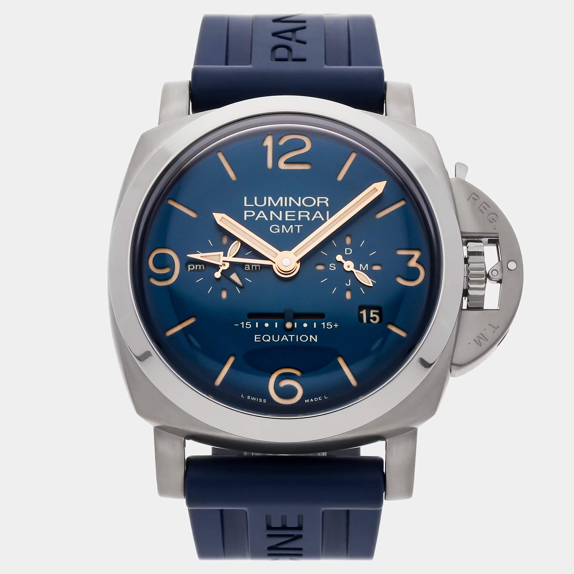 مملوكة مسبقًا Pre-Owned Panerai Luminor 1950 Equation Of Time GMT Boutique Exclusive PAM 670 Blue Manual Winding Titanium Men's Wristwatch 47 MM