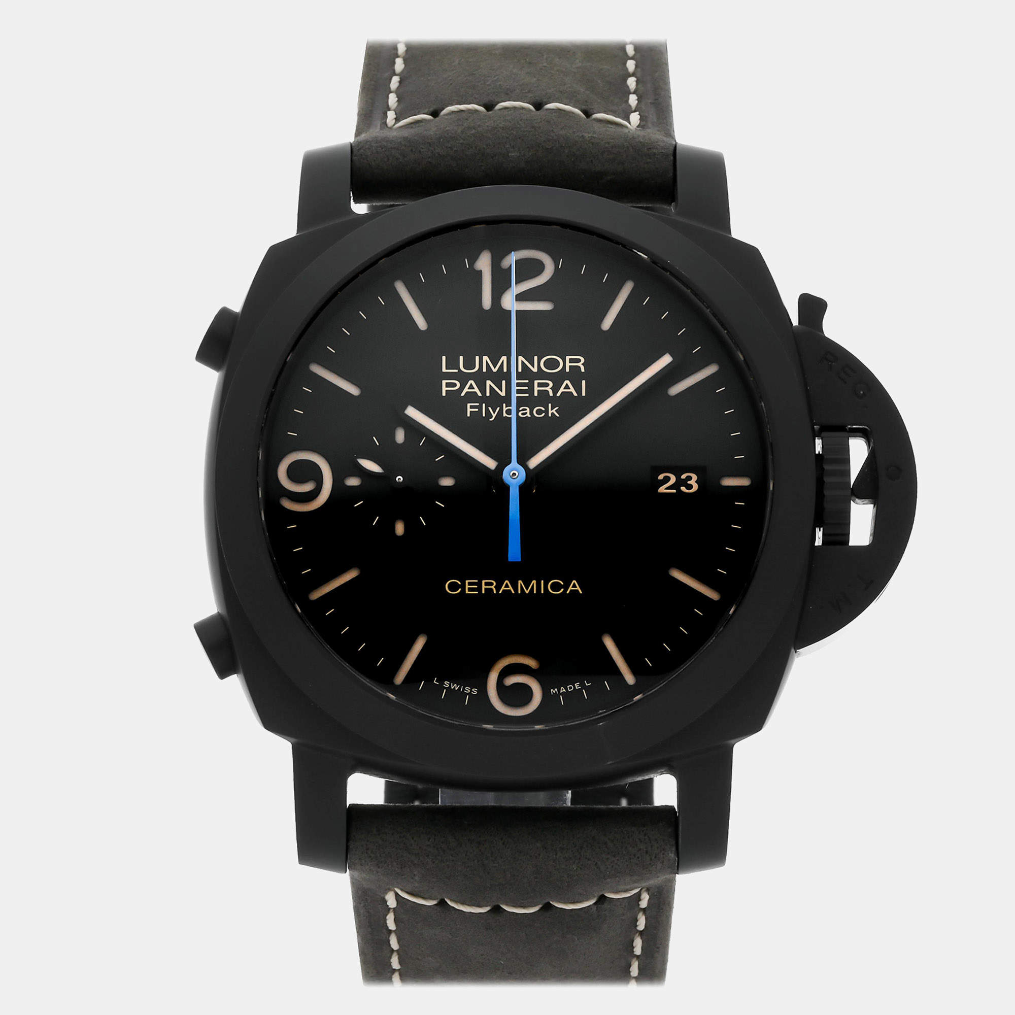 Pre Owned Pre-Owned Panerai Luminor 1950 3 Days Chronograph Flyback PAM 580 Black Automatic Ceramic Men's Wristwatch 44 MM
