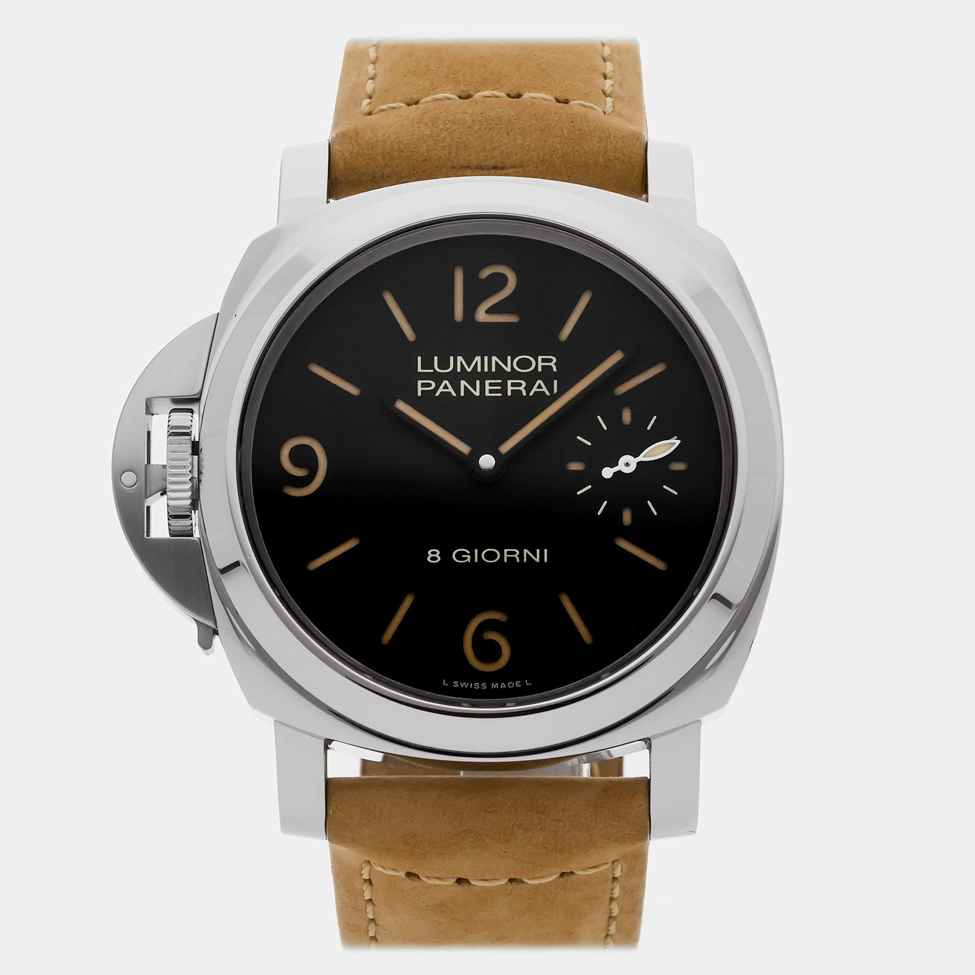 Pre Owned Pre-Owned Panerai Luminor Destro Otto Giorni PAM 1655 Black Manual Winding Stainless Steel Men's Wristwatch 44 MM